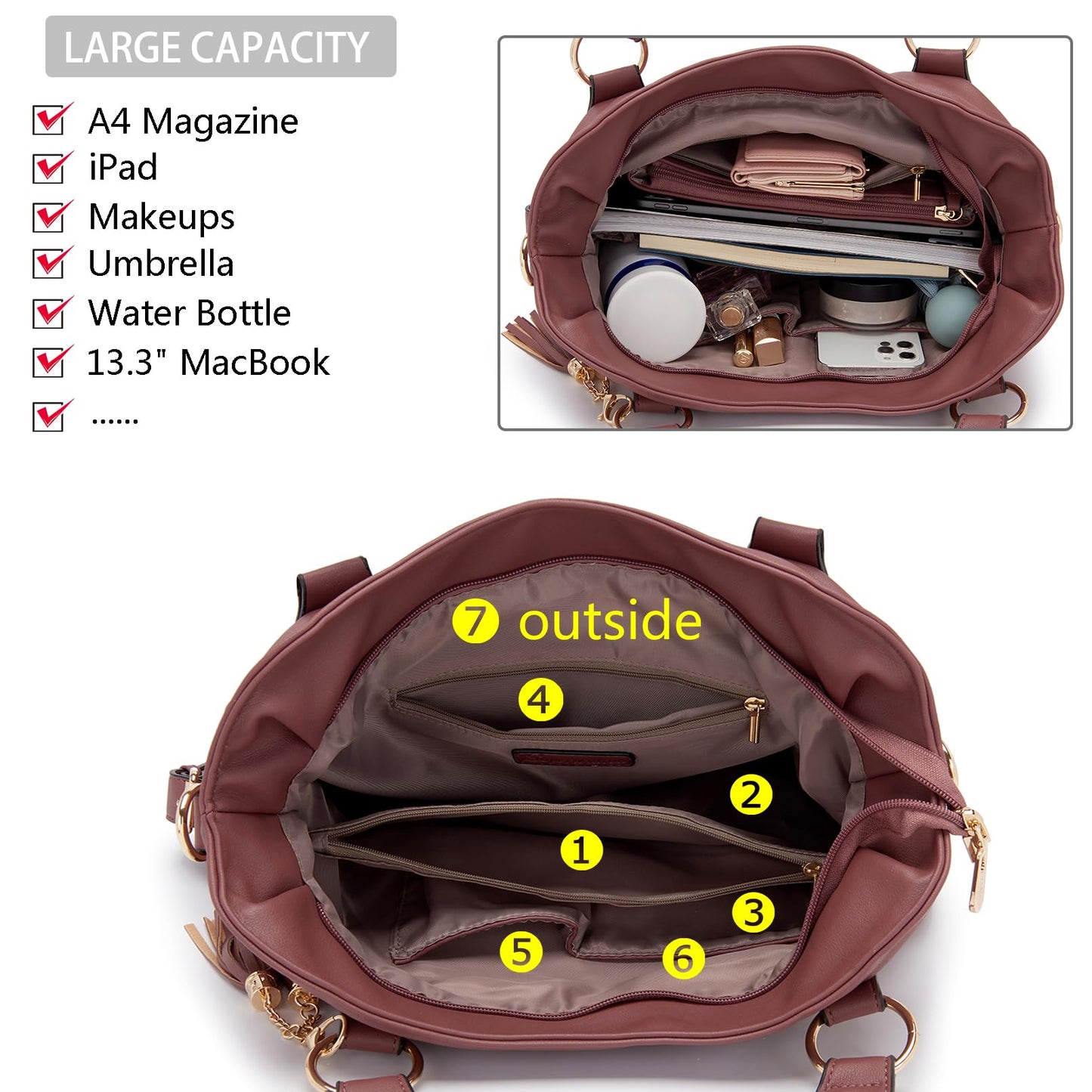 Soperwillton Fashion Handbag for Women Shoulder Bag Top Handle Satchel Hobo Tote Bag Purse Set 4pcs