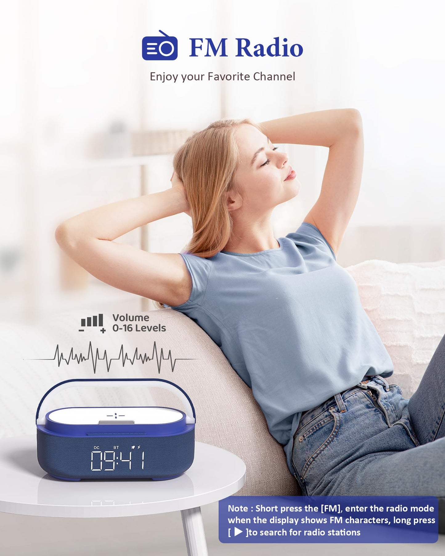 COLSUR 6-in-1 Bluetooth Speaker Alarm Clock with 15W Wireless Charger, FM Radio, Adjustable LED Night Light, 2500mAh Battery, Snooze Function – for Bedroom, Home, Office