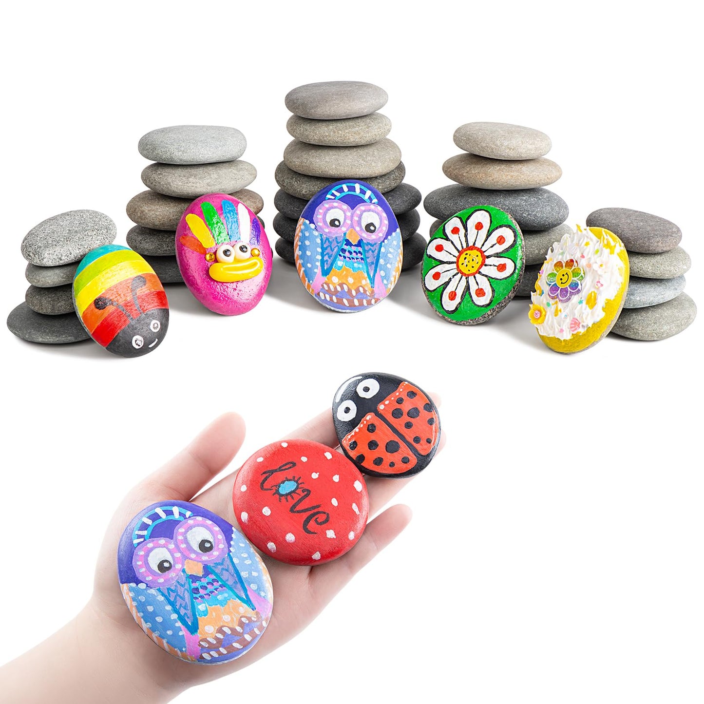 Simetufy 60pcs 3 Size River Rocks for Painting, 1.2-3.5in Flat Smooth Rocks for Arts & DIY, Kindness Rocks, Painting Stones Craft Rock to Paint (1.2-2in: 30pcs| 2-3in: 20pcs | 3-3.5in: 10pcs）
