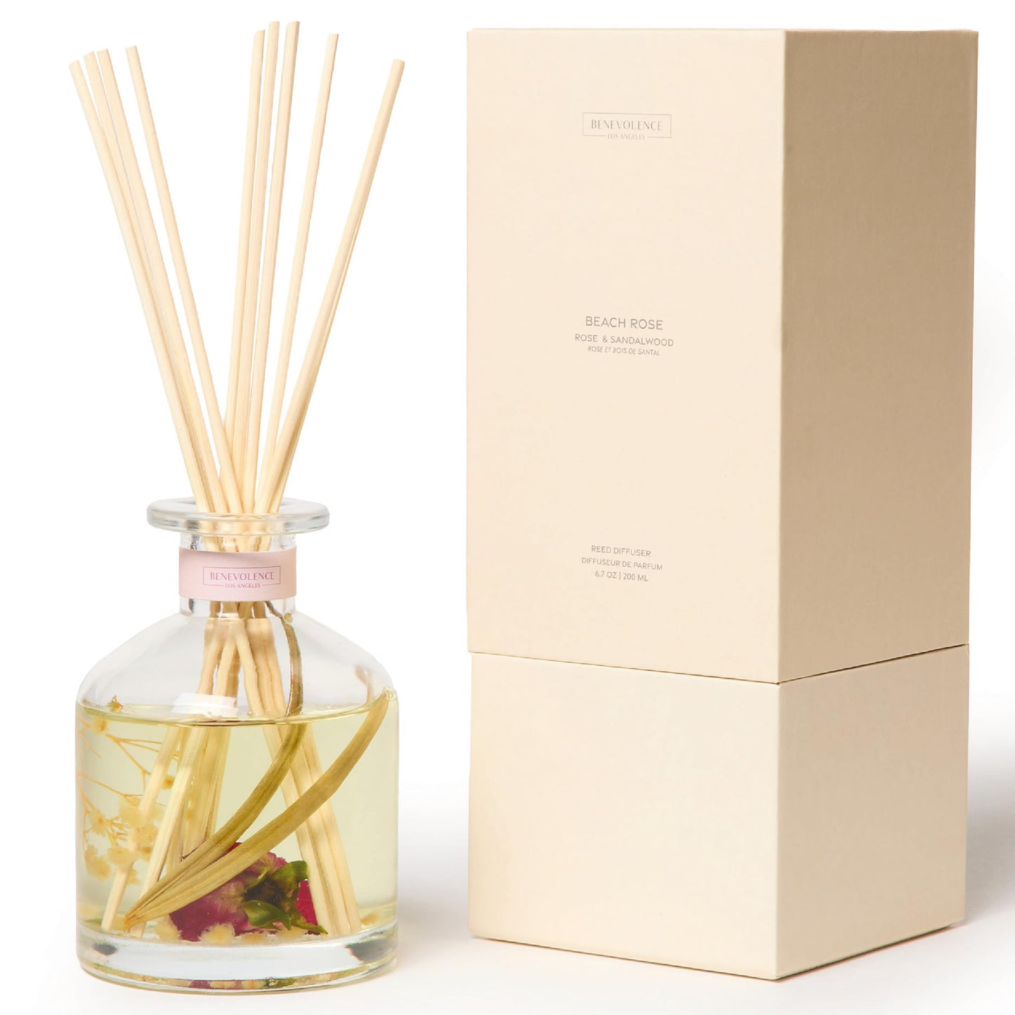 Benevolence LA Reed Diffuser, Rose & Sandalwood Scent Diffusers for Home with Oil Diffuser Sticks | Sun-Kissed Collection