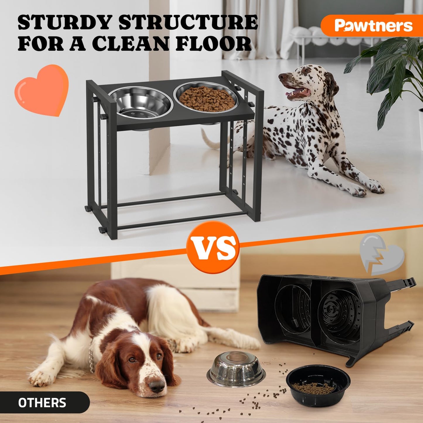 Elevated Metal Dog Bowls for Medium Breed: 4 Height-Adjustable Raised Dog Bowl Feeder Station with 2 Stainless Steel Bowls, Black