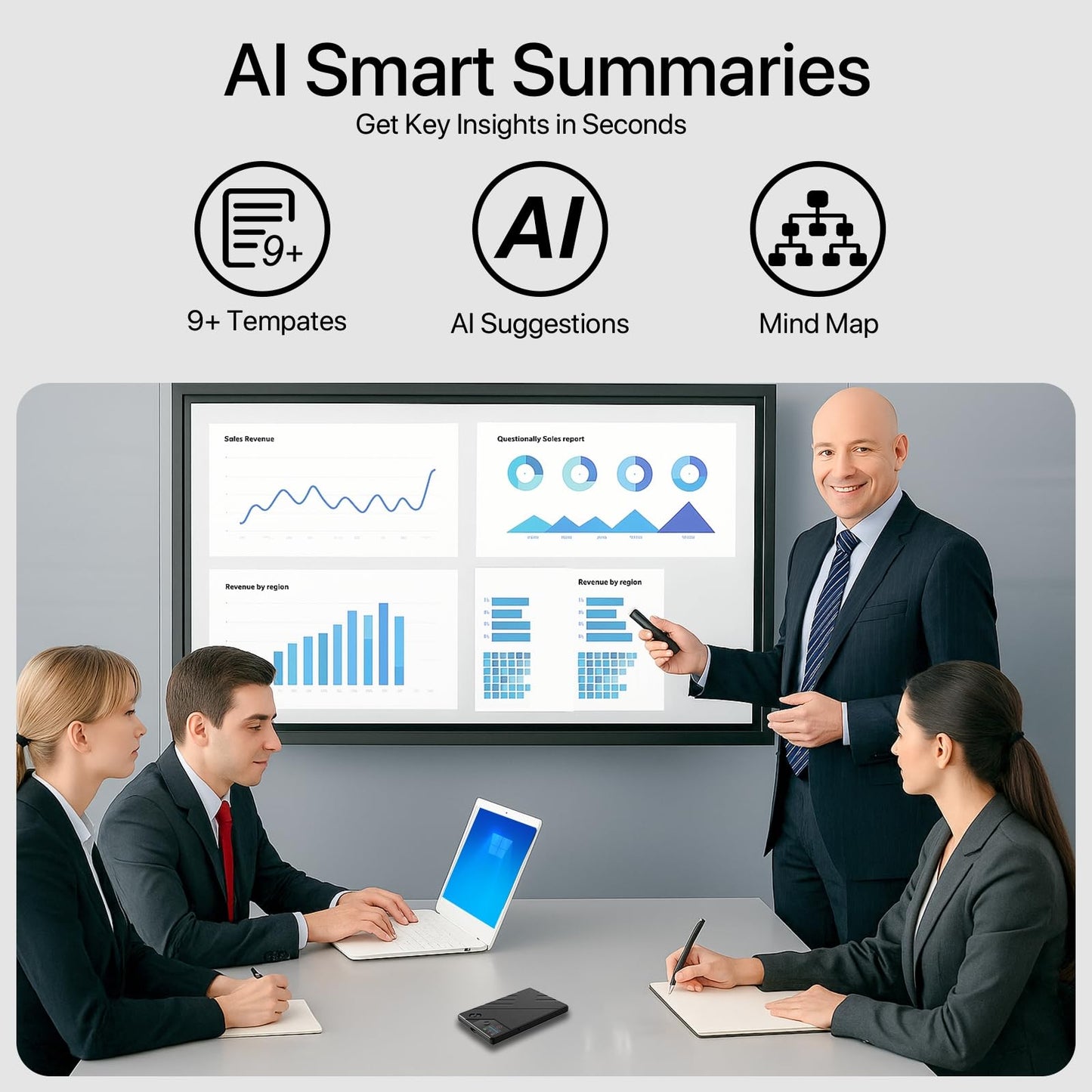 AI Voice Recorder, App Control, Transcribe & Summarize by ChatGPT, Support 112 Languages, 60H Recording, 64GB Memory, Digital Audio Recorder for Lectures, Meetings, Calls