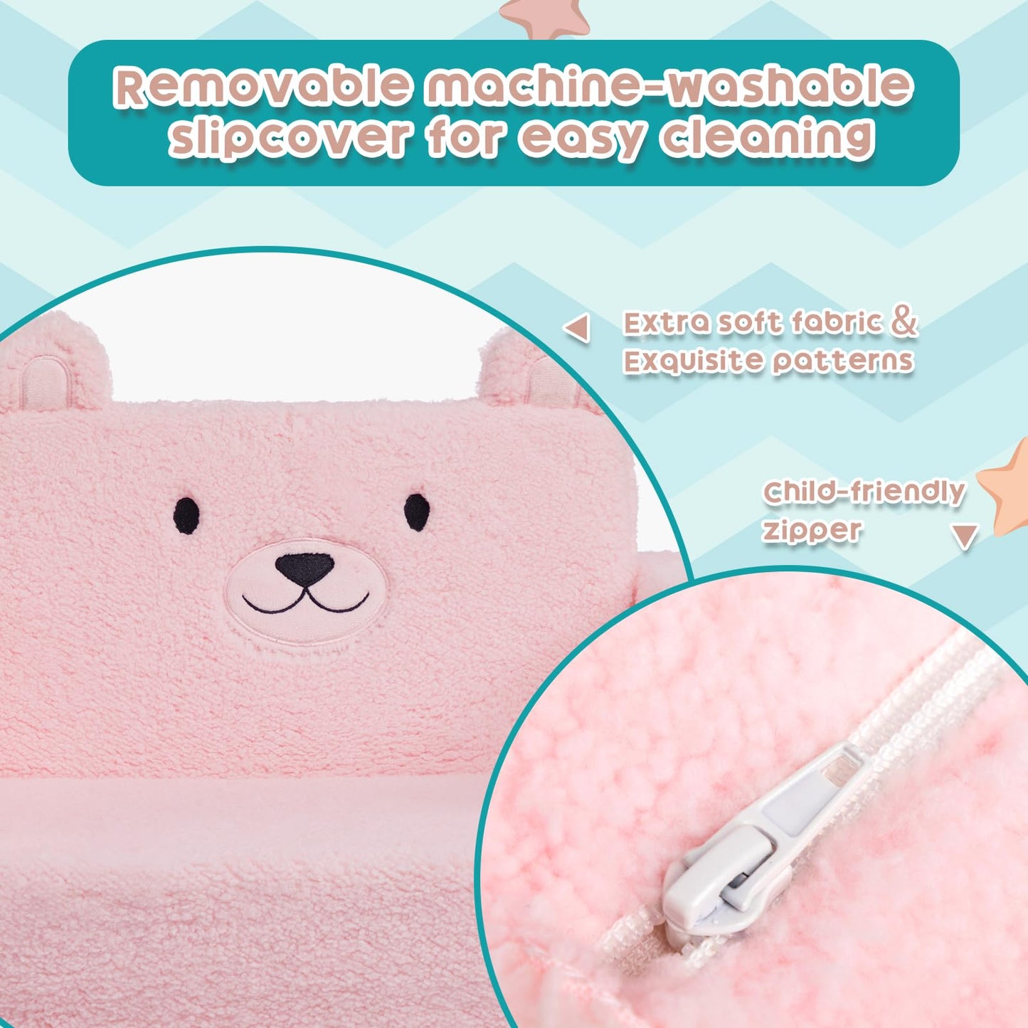 ALIMORDEN Fold Out Toddler Couch, Comfy 2-in-1 Cuddly Sherpa Bear Chair for Kids, Convertible Sofa to Lounger, Kids Cozy Corner Play Couch for Boys and Girls, Pink