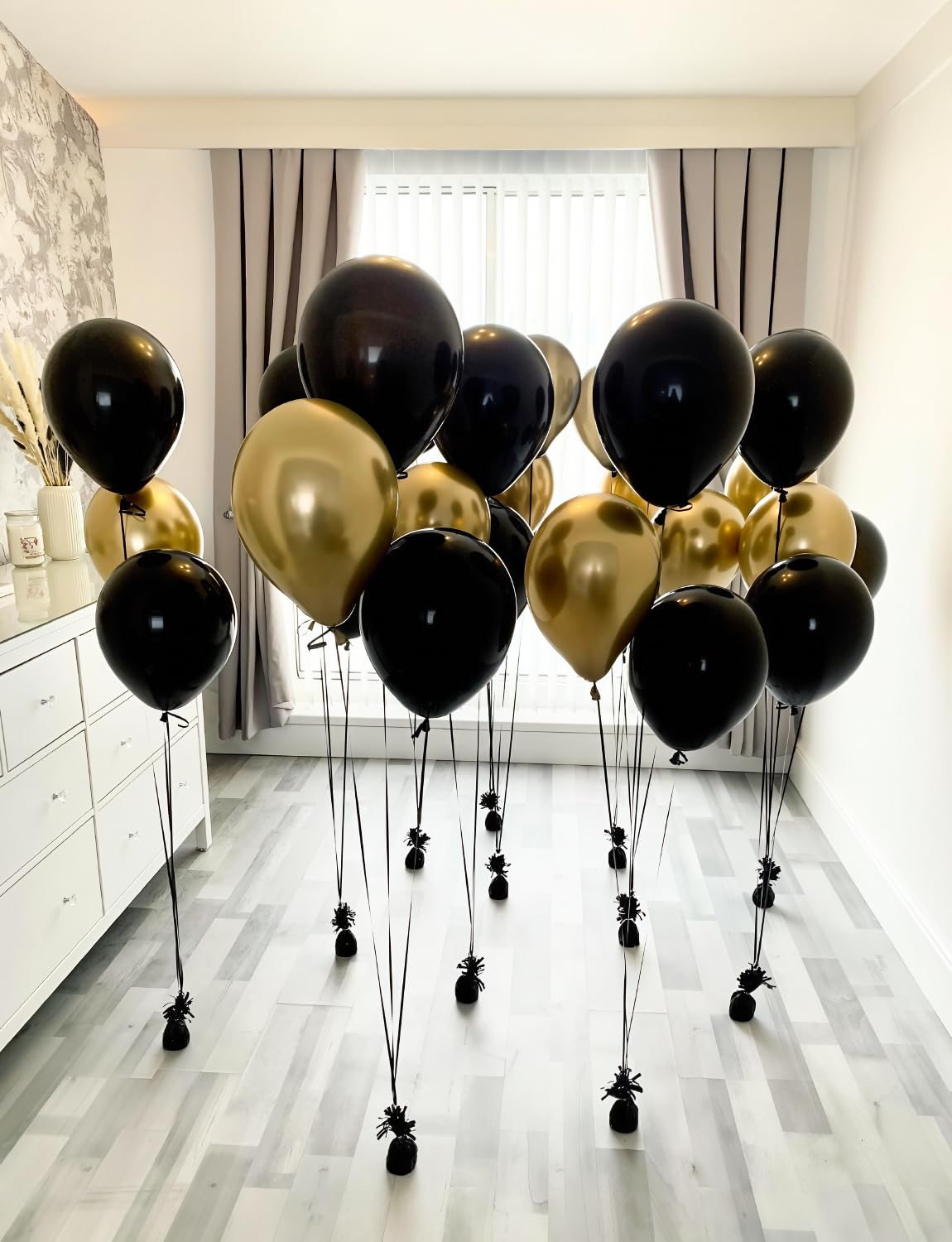 Adeyoo Black and Gold Balloons - 50PCS 12 Inch Metallic Gold Balloons Confetti Balloon Thickened Latex Balloon for Birthday Retirement Anniversary Wedding Party Decorations Supplies