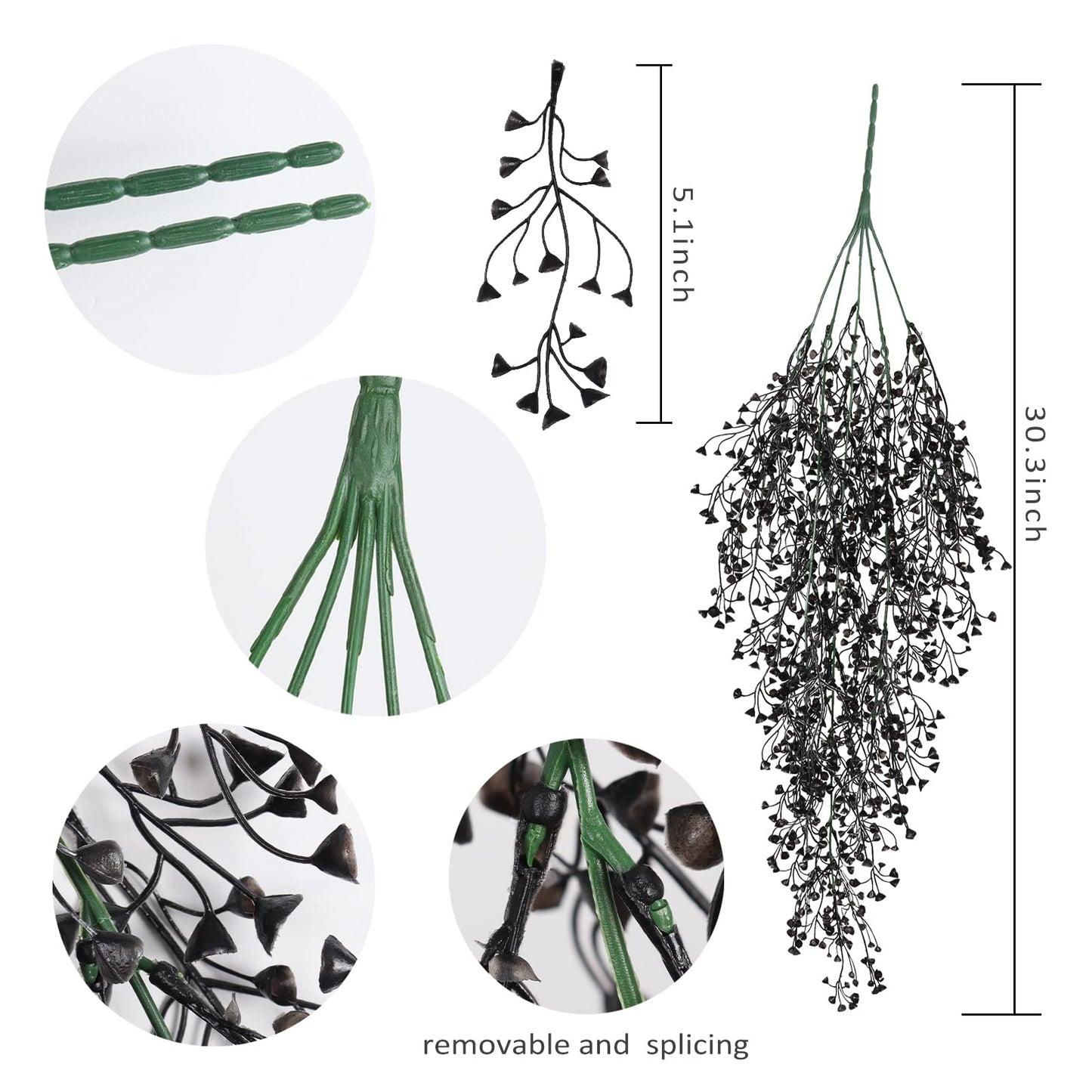 RECUTMS Artificial Hanging Plants Indoor 4 Pcs Artificial Ferns Plants Large Faux Hanging Plant Wall Plants Fake Ivy Room Fall Home Garden Wedding Halloween Party Indoor Outdoor Decor(Black)