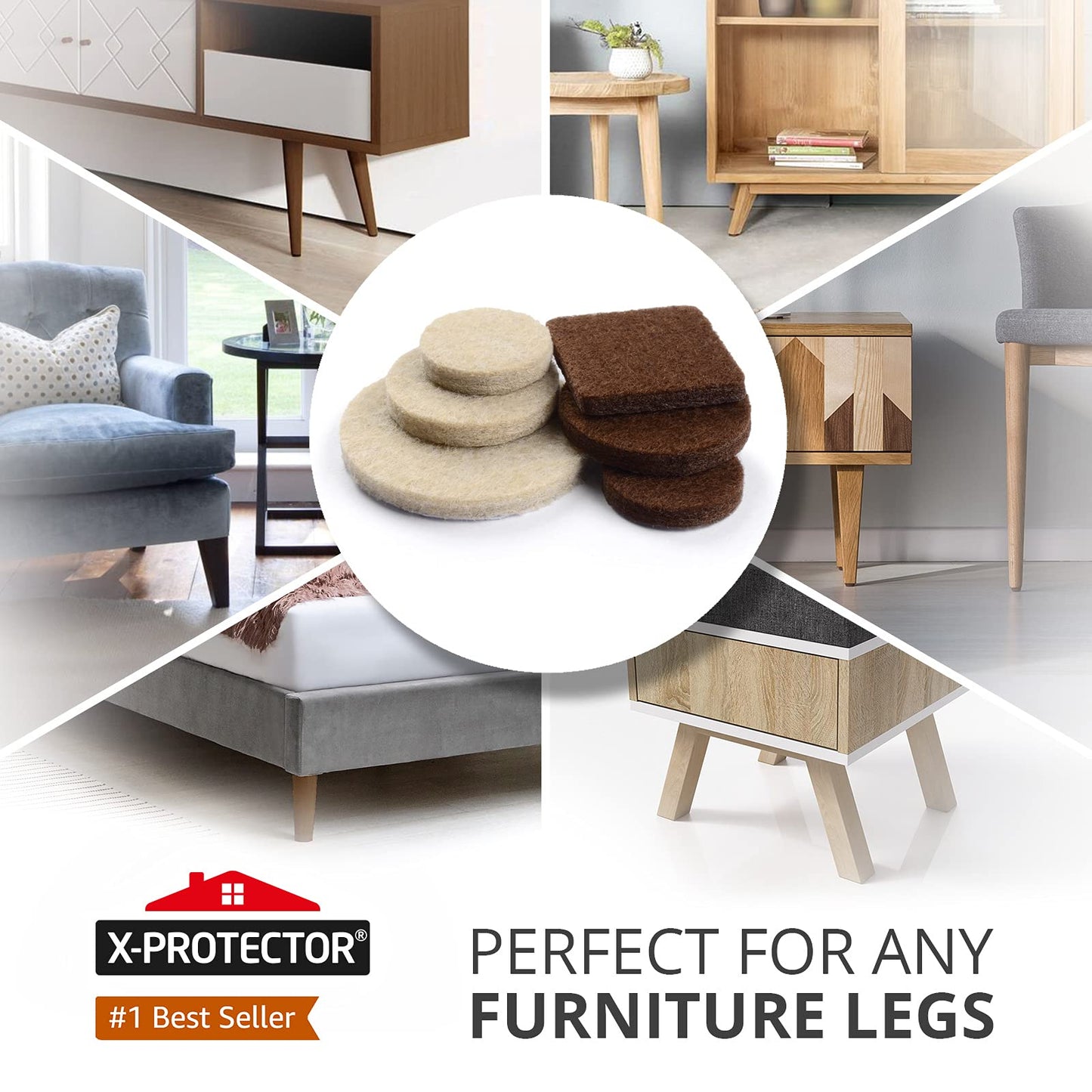 Felt Furniture Pads X-PROTECTOR 133 PCS Premium Furniture Pads - Felt Pads Furniture Feet Best Wood Floor Protectors - Protect Your Hardwood & Laminate Flooring! Brown and Beige