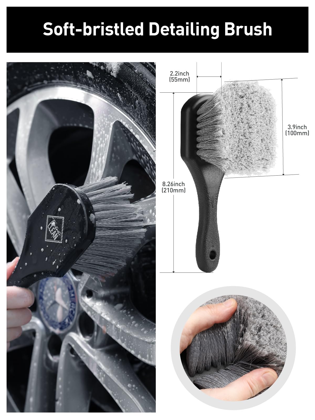Fantasticlean 7PCS Car Wheel Cleaning Pro Kit, Tire Brush, Soft-bristled Rims Brush, Microfiber Flat Wheel Brush, Double-Ended Detailing Brush, Detailing Pads, Scratch-Free & Multipurpose