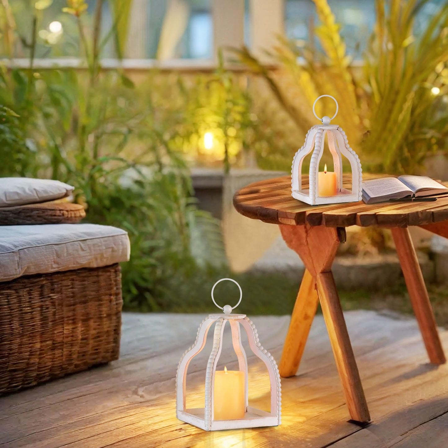 Staymoment Wood Lanterns Decorative Indoor: Farmhouse Hanging Candle Holder Set of 2 Brown Table Centerpiece Fireplace Mantle Shelf Rustic Home Decor Fall Decoration