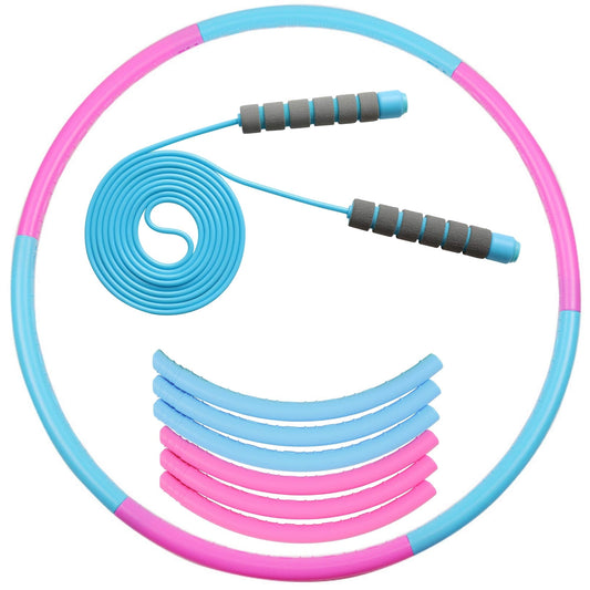 Blue Adjustable Jump Rope and Detachable Hula Hoop for Kids, Teens and Adults - Adjustable Jump Rope up to 9 Feet - Hoola Hoop Adjustable 24 Inches to 28 inches Diameter