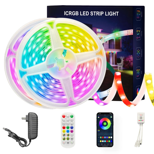 100 ft(2 Rolls of 50ft) IC+RGB,Led Lights for Bedroom,Music Sync Color Changing,Led Strip Lights,with Remote App Control Led Strip,Led Lights for Room Home Kitchen Decor Party
