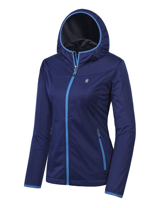 Little Donkey Andy Women's Lightweight Hooded Softshell Jacket for Running Travel Hiking, Windproof, Water Repellent Dark Blue Size S
