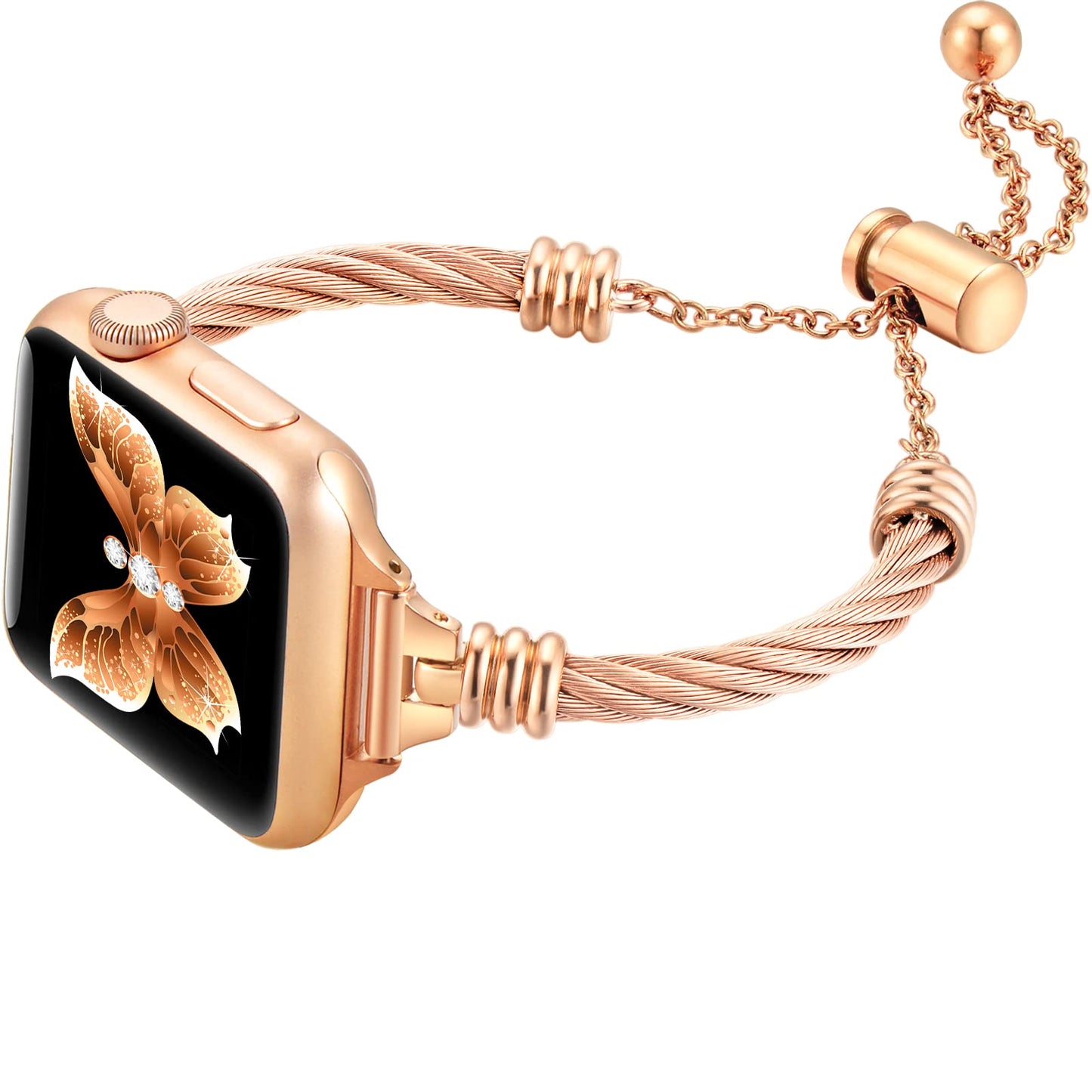 Dilando Rose Gold Compatible for Apple Watch Band 38mm/40mm/41mm Women Bracelet Series 8/7, Slim Dressy Fancy Jewelry Metal Strap Stainless Steel Shiny Bangle for iWatch Series 9/8/7/SE/6/5/4/3/2/1