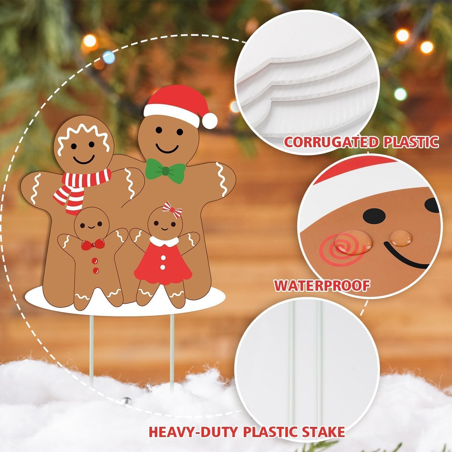 10Pcs Christmas Gingerbread Decorations Outdoor, Gingerbread Man Yard Signs with Stakes Xmas Gingerbread Lawn Signs for Xmas Holiday Garden Lawn Patio Pathway Decor Outside