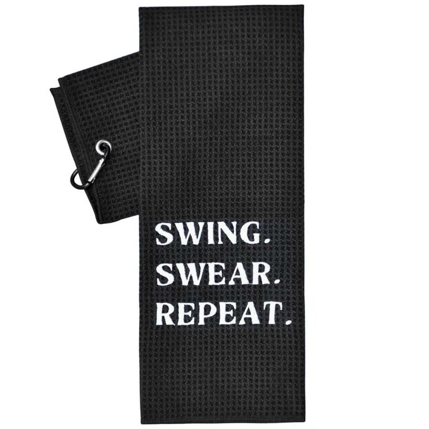 Artpreti Golf Towels, Premium Funny Golf Towel - Embroidered Golf Towels for Golf Bags with Clip, Golf Gifts for Men or Women, Swing Swear Repeat, Black