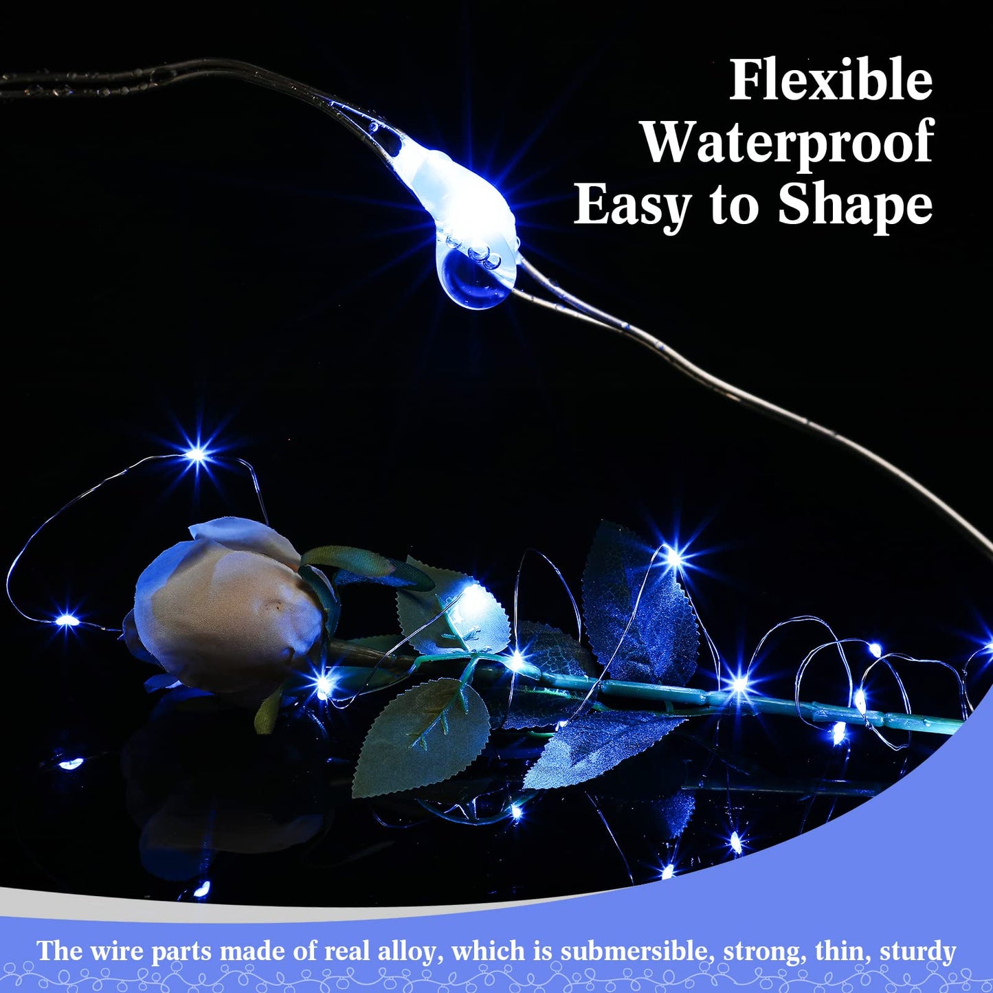 Hortsun 100 Pack Fairy Lights Battery Operated 3 Speed Modes, 7 Ft/ 2 M 20 LED Battery String Mini Waterproof Wire Twinkle Lights Party Favors for Wedding Birthday Vases Flower Decor(Blue Light)