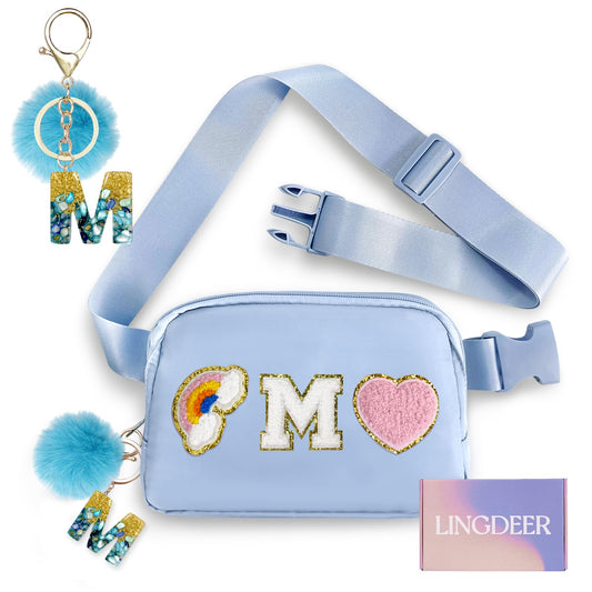 Personalized Belt Bag with Keychain, Fanny Pack for Girls Women, Initial Birthday Gifts for Teen Girls Mom, Crossbody Bag, Small Waist Packs, Travel Essential Preppy Gifts (Pink M)