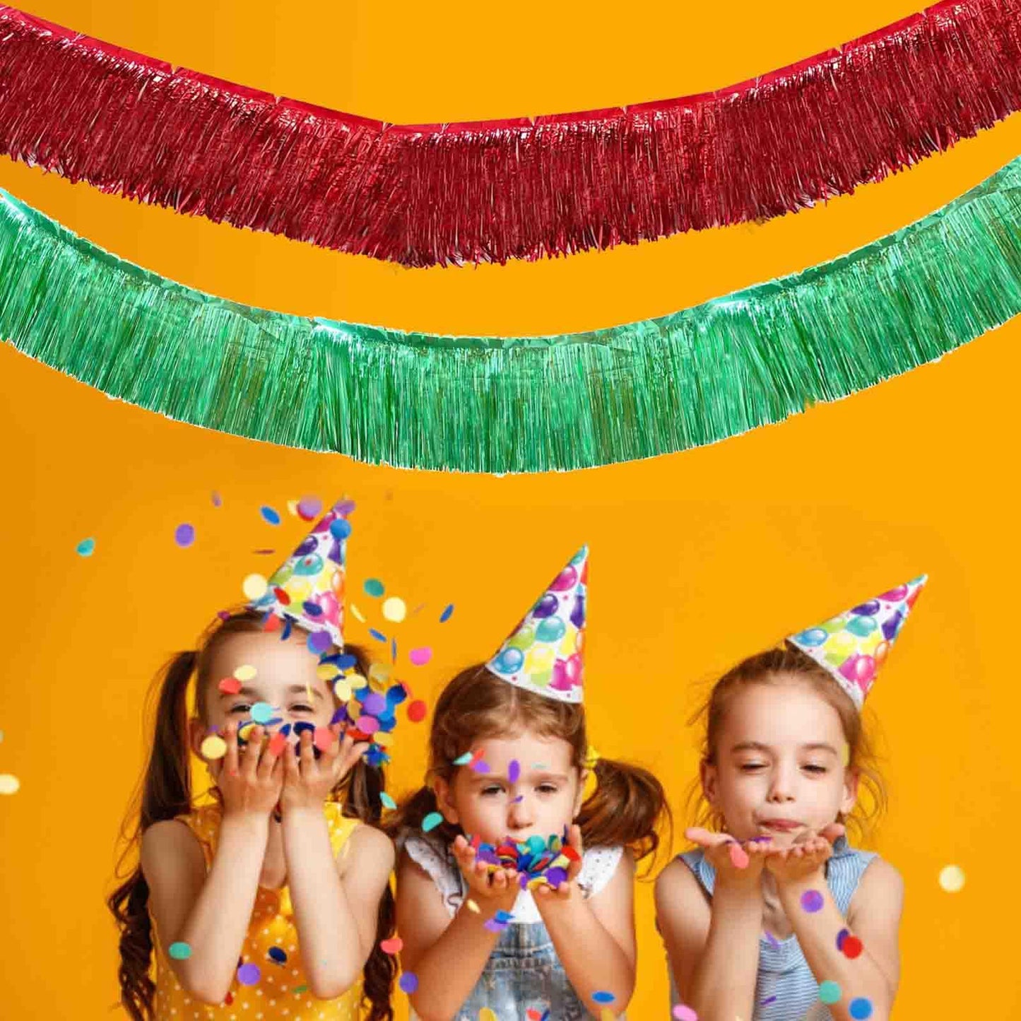 Green Foil Fringe Garland,6 Pack 10 Feet Tinsel Fringe Parade Float Decorations for Trailer, Wall Hanging Metallic Fringe Banner for Wedding Christmas Birthday Party Decorations