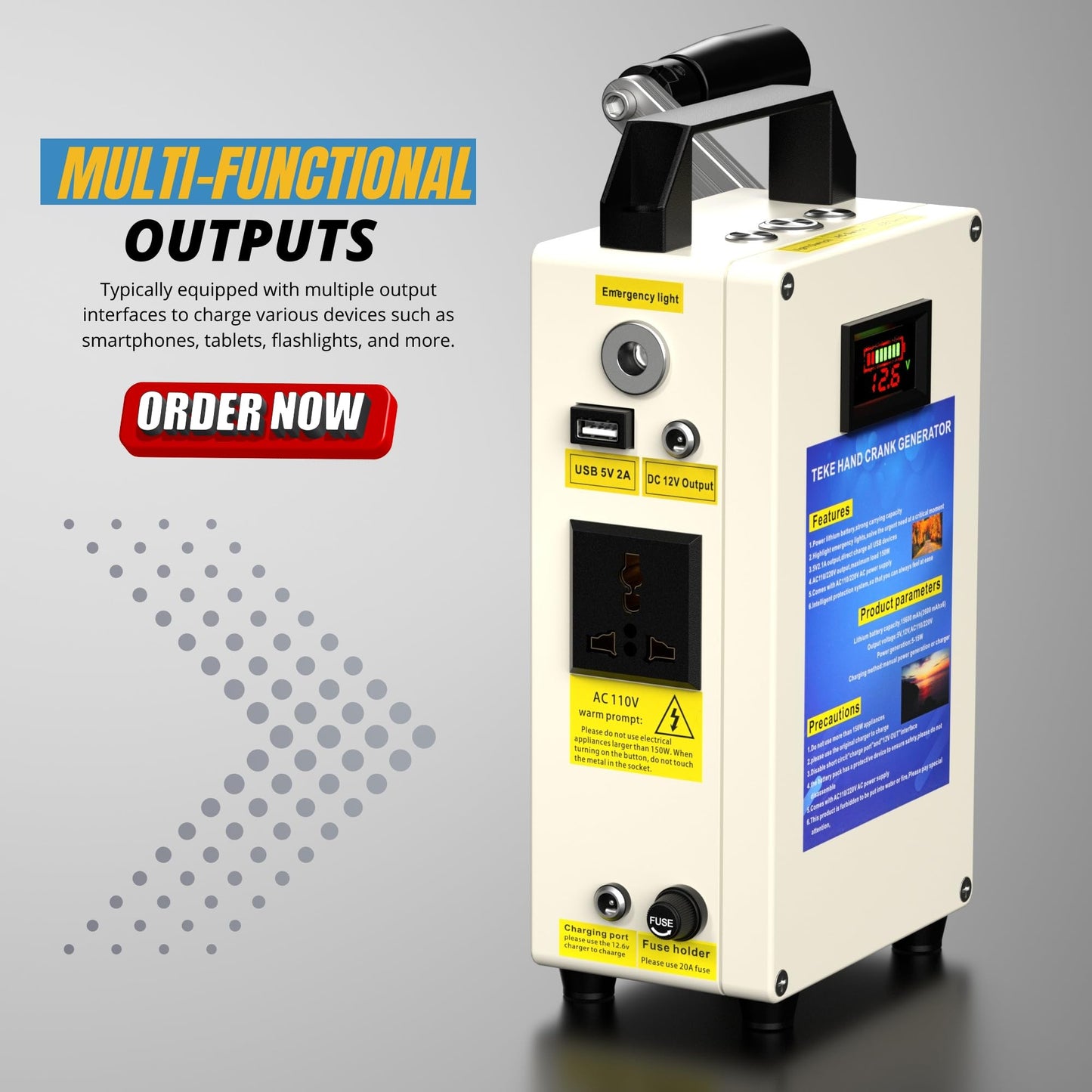 150W Hand Crank Generator, Portable Power Station w/Folding Handle, Aluminum Alloy Small Inverter Generator Rechargeable for Home Camping Outdoor Smartphone Charger