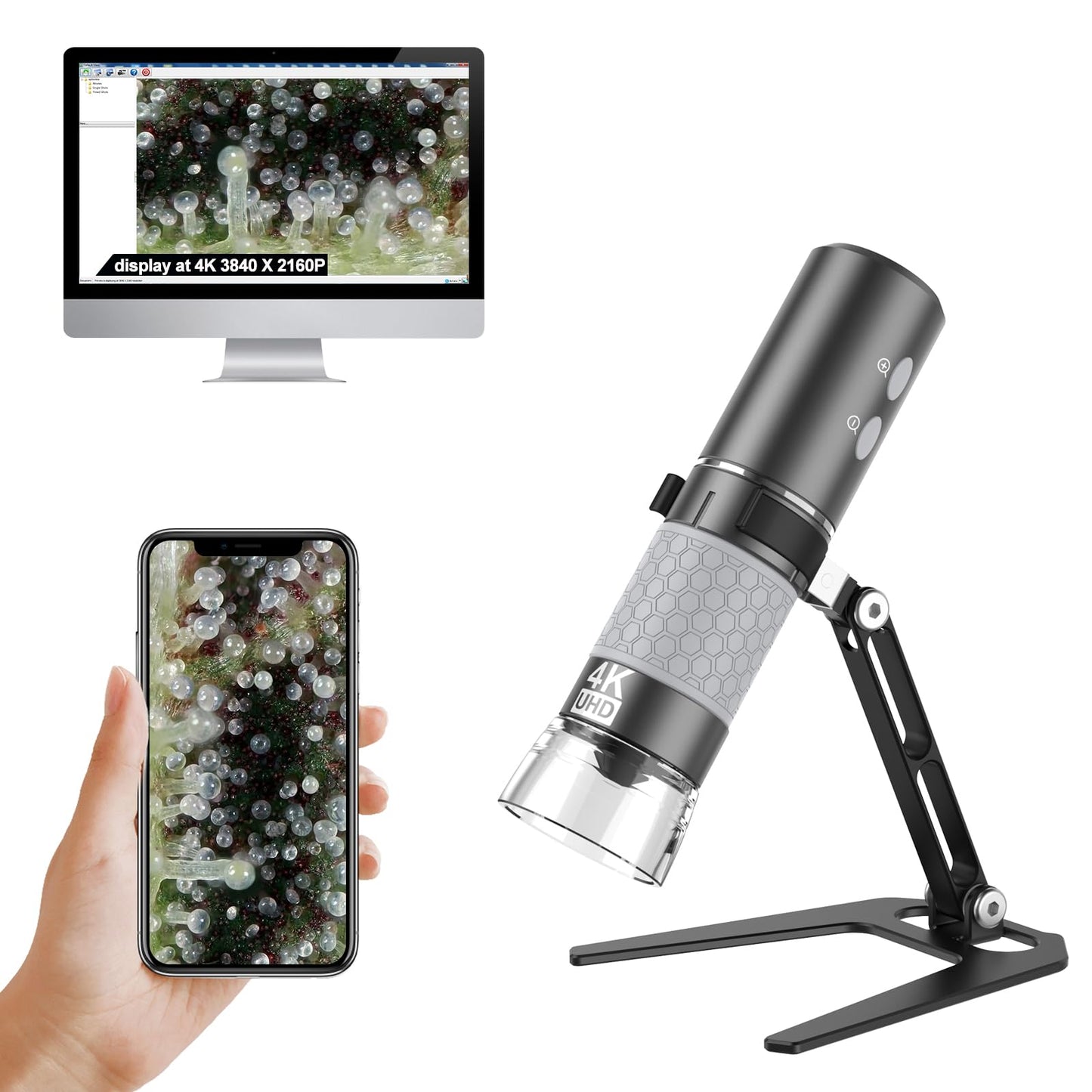 Ninyoon 4K WiFi Microscope, Upgraded Stand for iPhone Android PC, 50-1000X USB Digital Microscope, HD Endoscope Camera, Compatible with All Devices, Wide Angle, Long Focal Length, Reliable Service