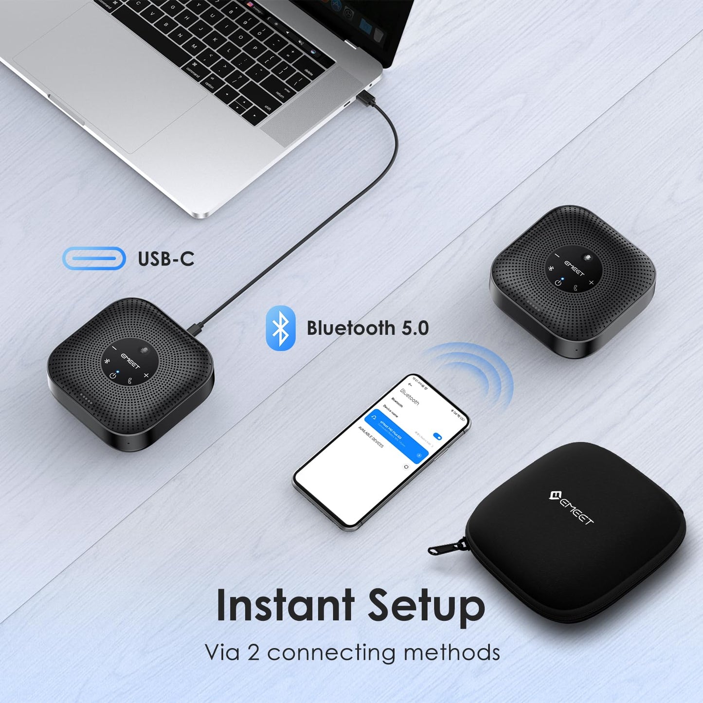 EMEET Conference Speakerphone M0 Plus, 4 AI Mics 360° Voice Pickup, Noise Reduction, USB C Speaker, Bluetooth Conference Speaker for 8 People w/Daisy Chain for 16 Compatible with Leading Software