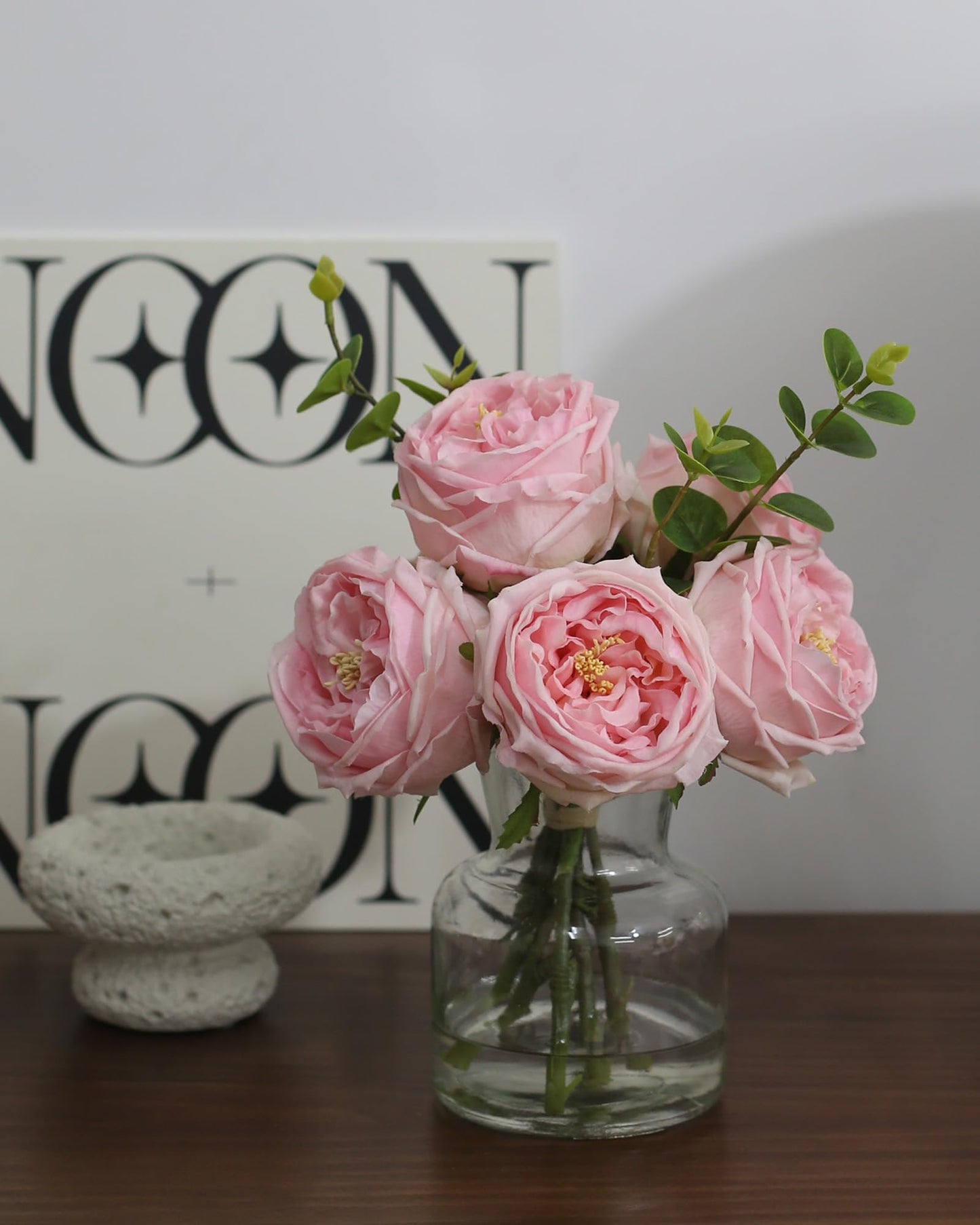 CHASMILE Artificial Flowers with Pink Roses in Vase, Lifelike Fake Flowers in Vase, Faux Flower Arrangements for Dining Table Centerpiece Decor, Table Centerpieces for Dining Room