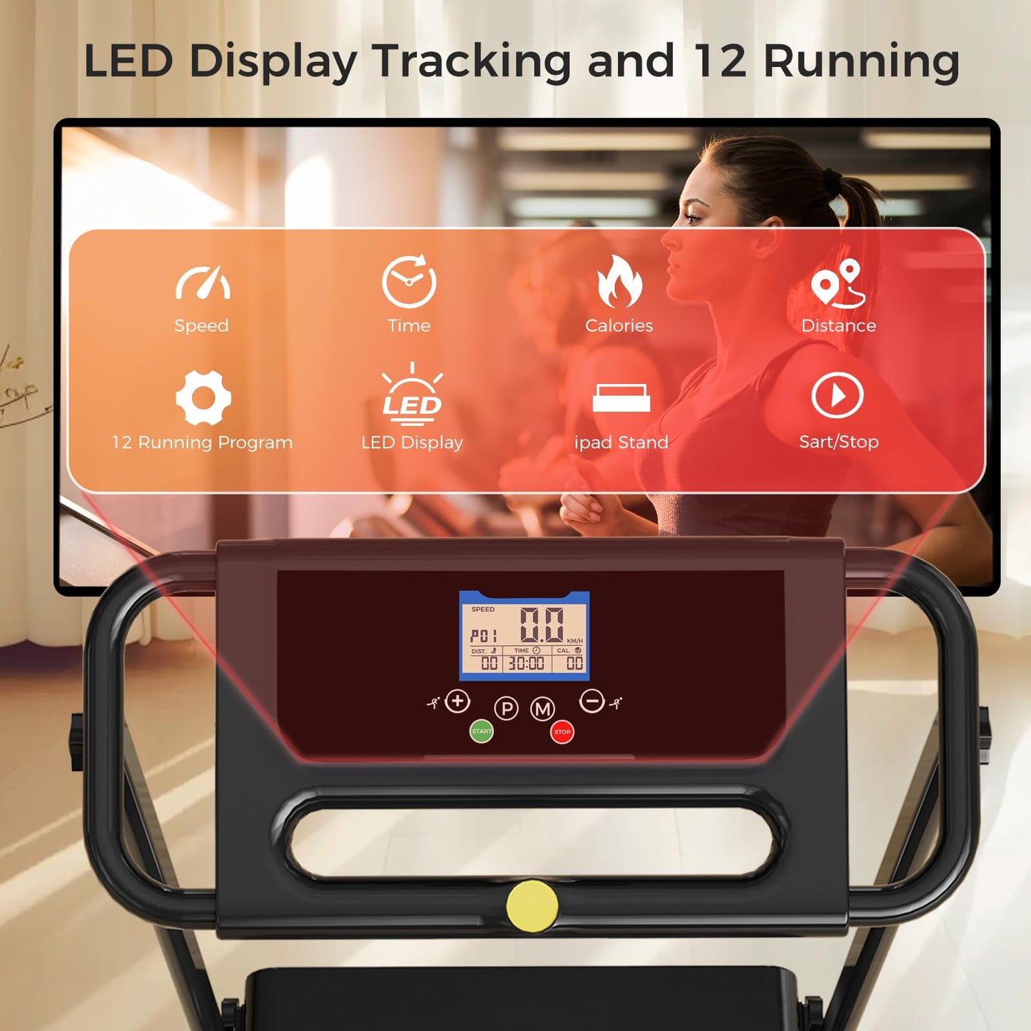 Portable Treadmill with Handle, 3.0HP Walking Pad Treadmill, Electric Compact Treadmills,Treadmills for Home Small Space with 12 Preset Programs, Walking Pad with Handle,300 LBS Capacity(Black)