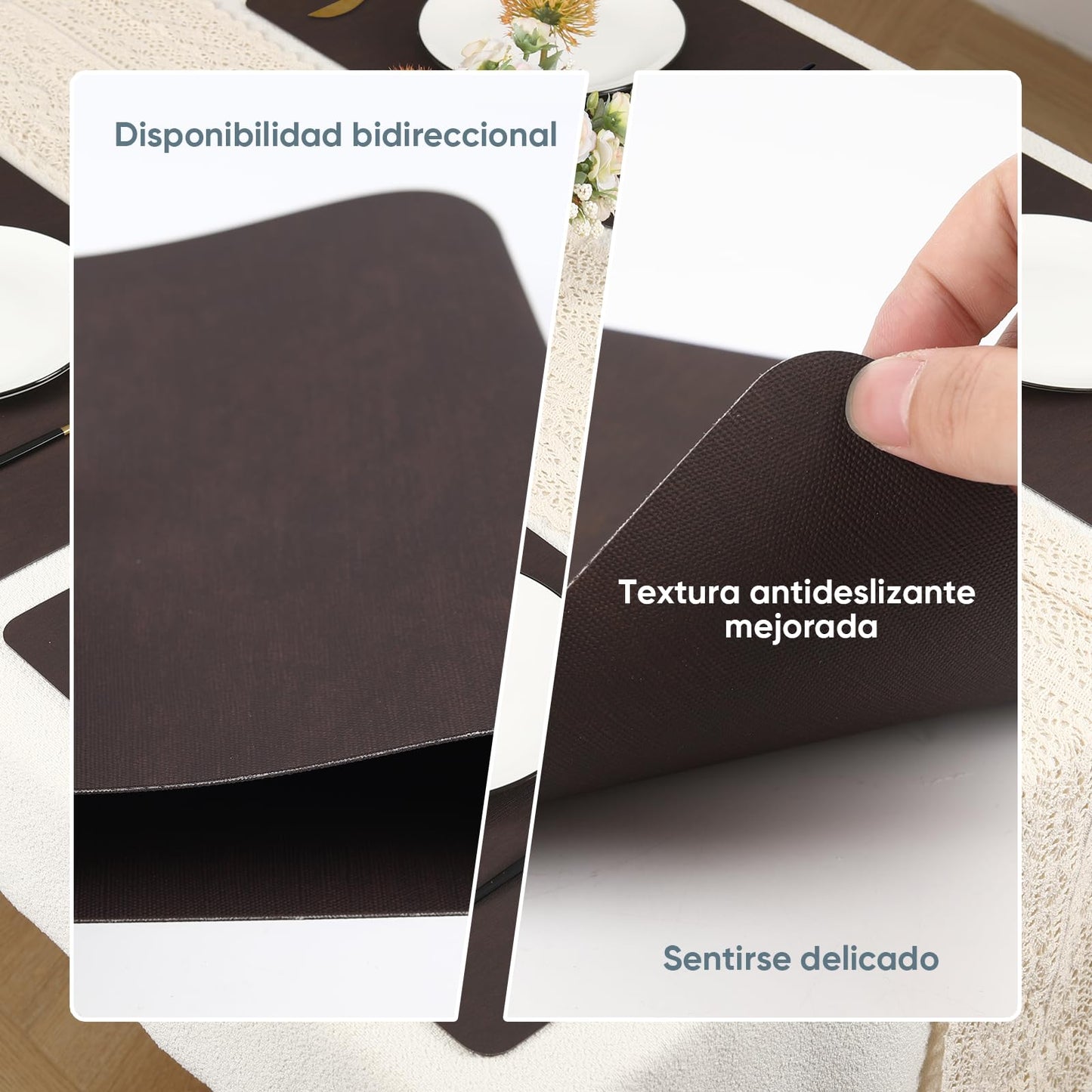 Luxury Brown Faux Leather Placemats Set of 6 – Heat Resistant, Waterproof, Non-Slip, Wipeable, Stain-Resistant Table Mats – Modern Dining Table Décor, Easy to Clean & Washable