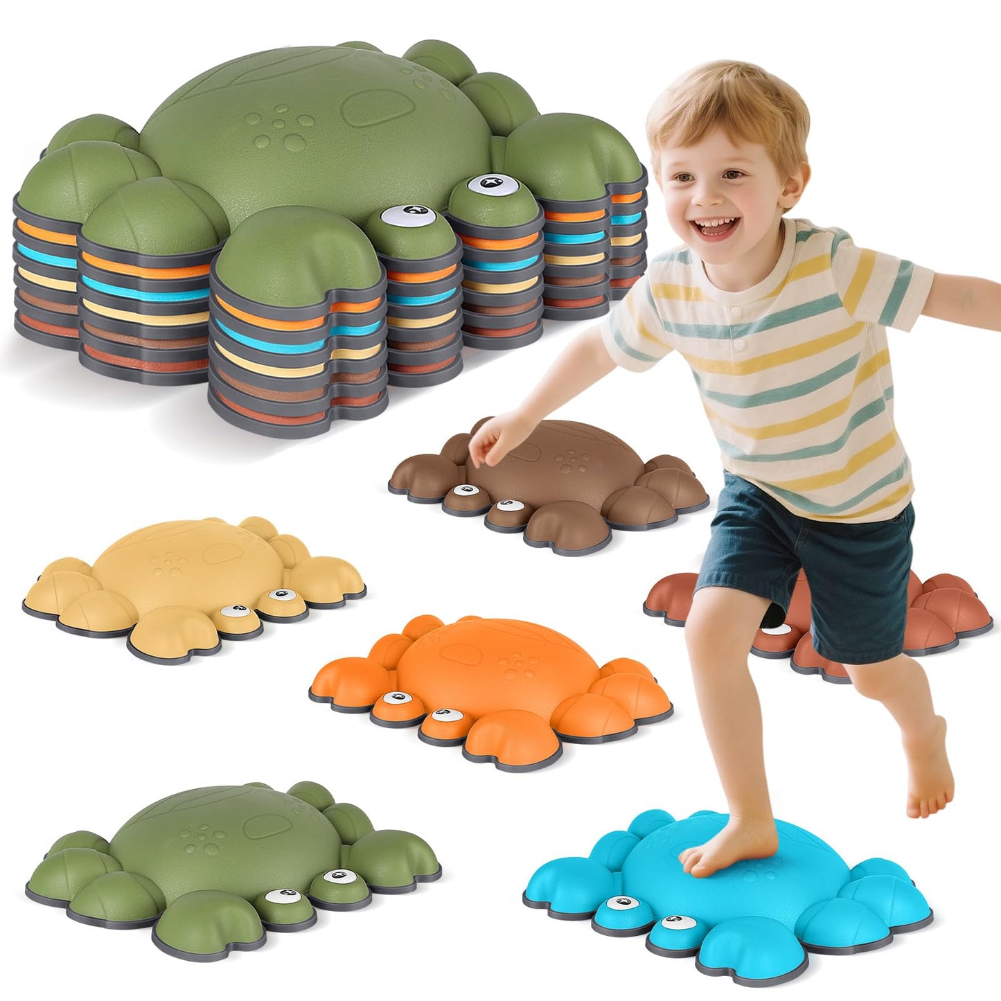 TOPNEW Toddler Stepping Stones for Kids, 6pcs Non-Slip Balance Stepping Stones for Promoting Children's Coordination Skills, Indoor & Outdoor Sensory Toys Obstacle Course for Kids Age 3 4 5 6 7+