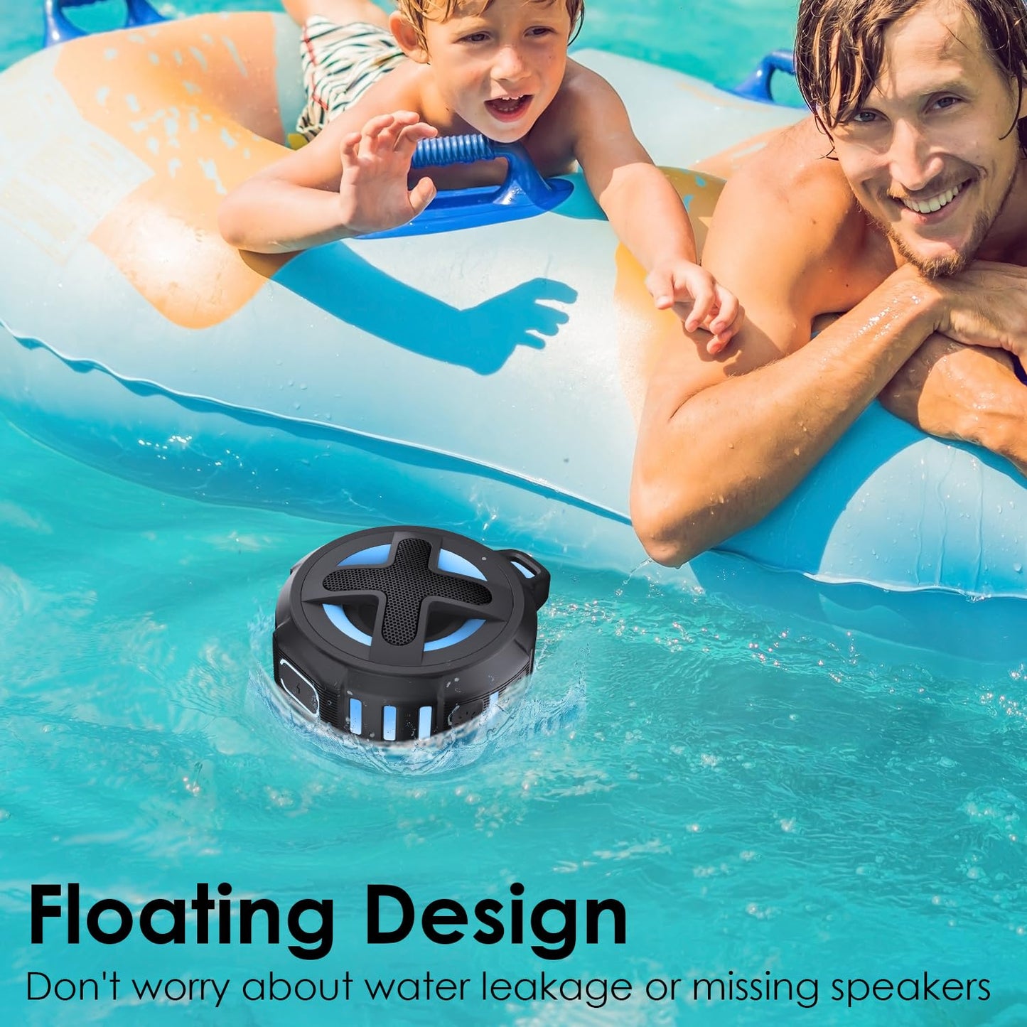 Upgraded, Portable Bluetooth Speaker, Certified IP67 Waterproof Shower Speaker, Silicone Case, 10W Powerful Bass, 24Hrs Playtime, Small, Floating, RGB Lights, Clip, for Pool Beach Kayak Travel Gifts