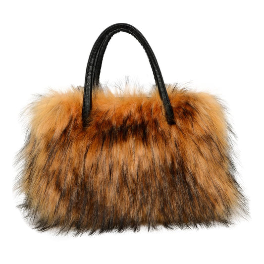 Women's Furry Shoulder Handbags Faux Fur Work Tote Bag for Women Fluffy Satchel Handbags Wristlet Zipper Purses