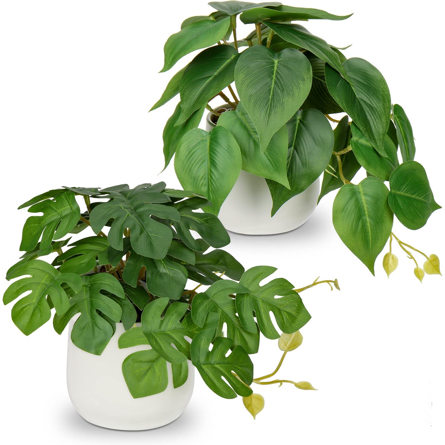 GnFlus Fake Plants Set of 2 Artificial Plants Faux Pothos with White Ceramic Pots Fake Potted Plants Artificial Decor for Home Bathroom Shelf Desk Indoor