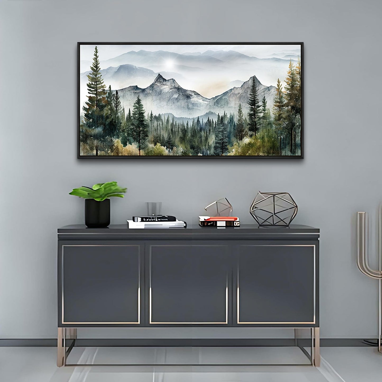Wapluam Abstract Mountain Landscape Wall Painting Black Framed Canvas Wall Art For Living Room Bedroom Large Wall Decor Modern Home Decor Office Wall Decorations Pictures Ready To Hang ArtWorks
