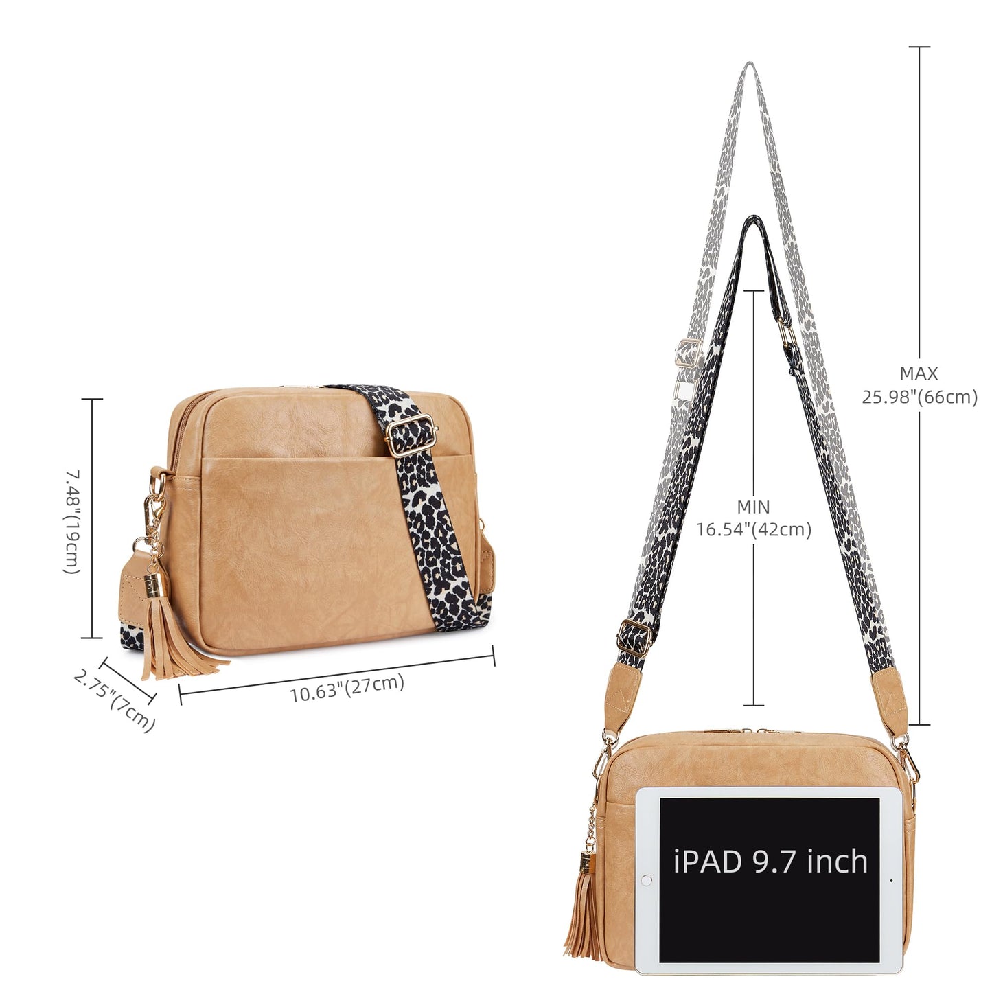 Cynure Women's Leather Crossbody Bag Zipper Shoulder Camera Purse, Khaki