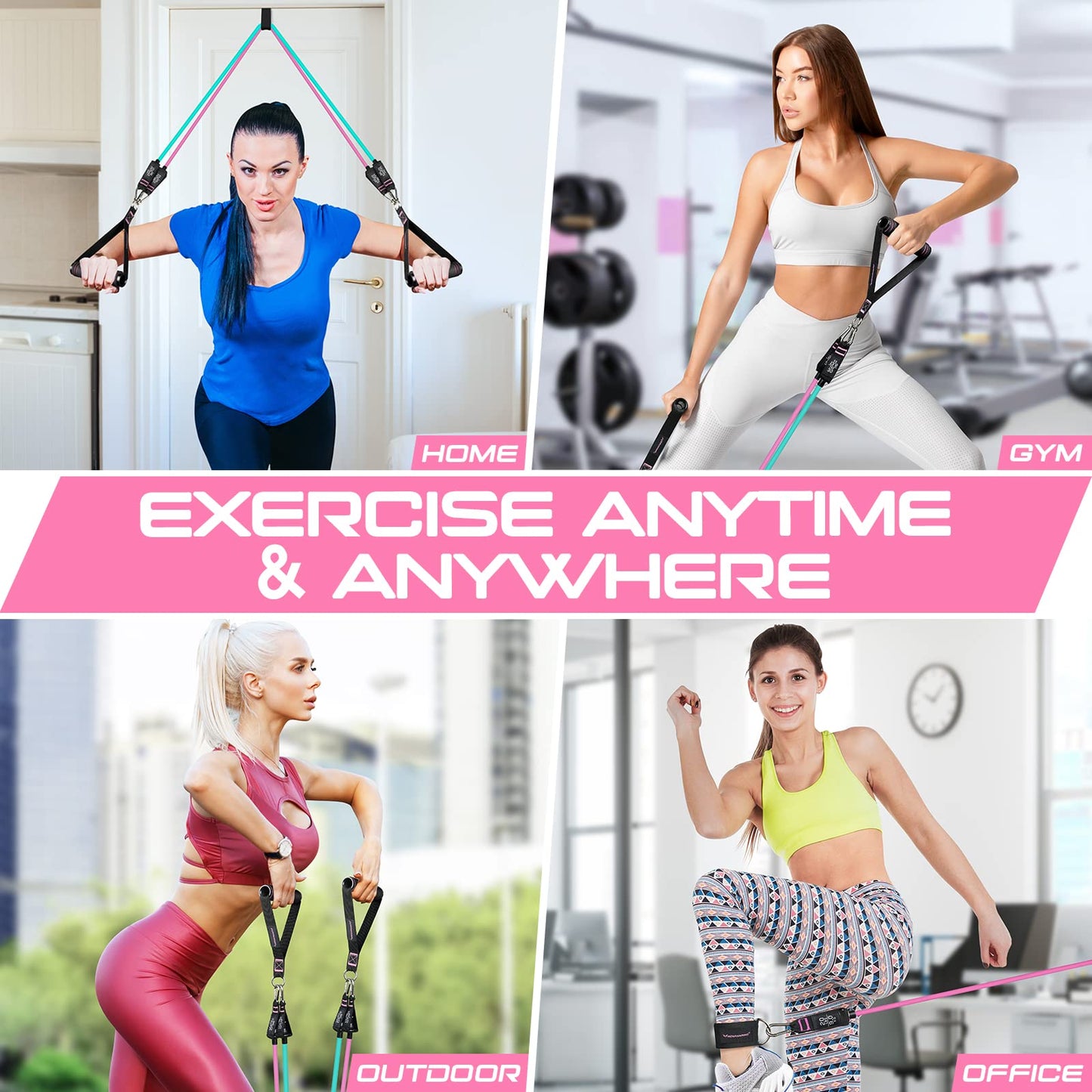 RENRANRING Resistance Bands for Working Out, 150LBS Exercise Bands, Workout Bands, Resistance Bands Set with Handles for Men Women, Legs Ankle Straps for Muscle Training