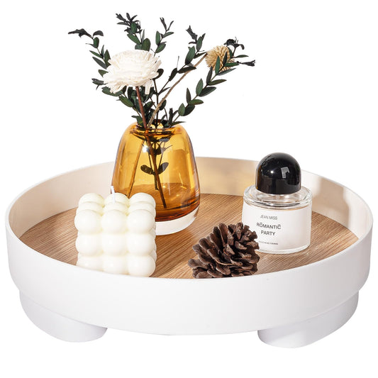 Decorative Tray Coffee Table Tray Round Trays for Home Decor Bathroom Counter Tray Perfume Organizer for Dining Table, Dresser, Kitchen, Large White