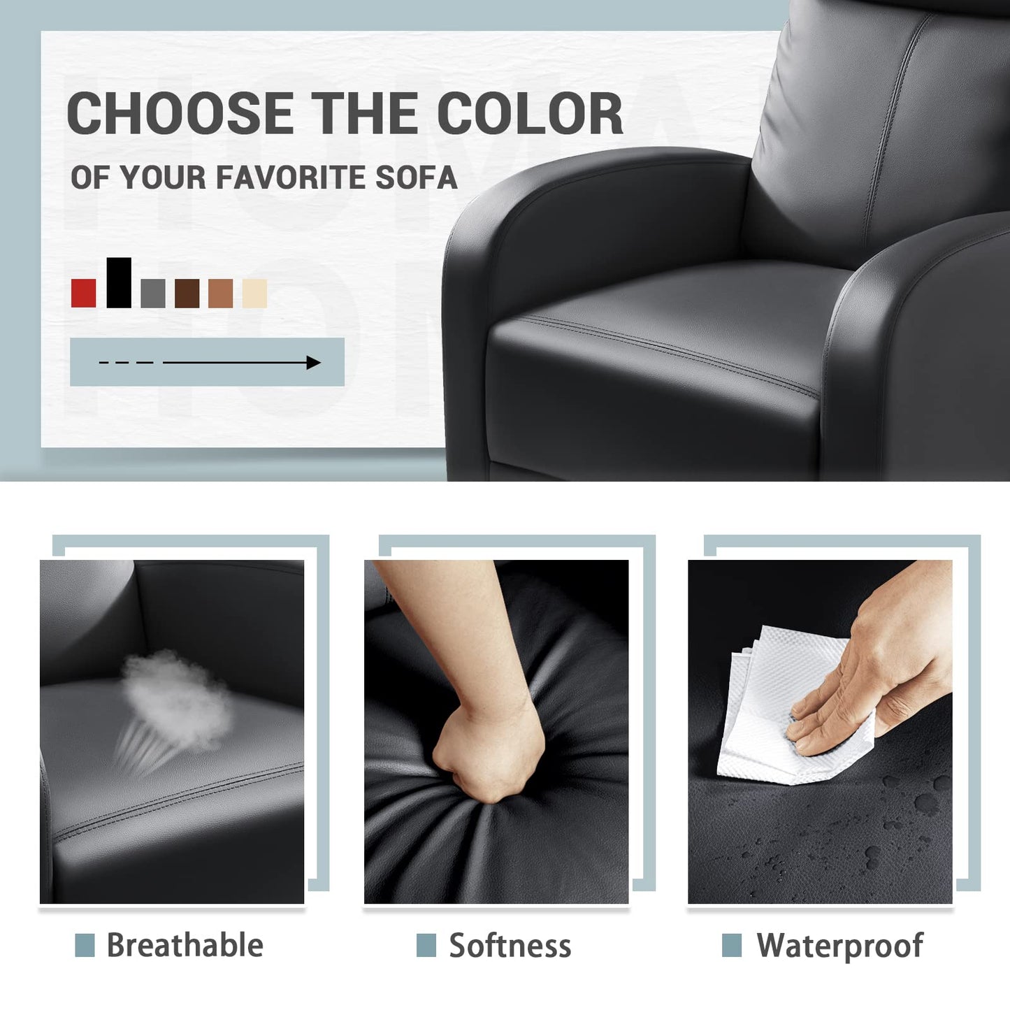 Homall Modern Recliner Chair Padded Seat Pu Leather for Living Room Single Sofa Recliner Seat Club Chair Home Theater Seating (Black)