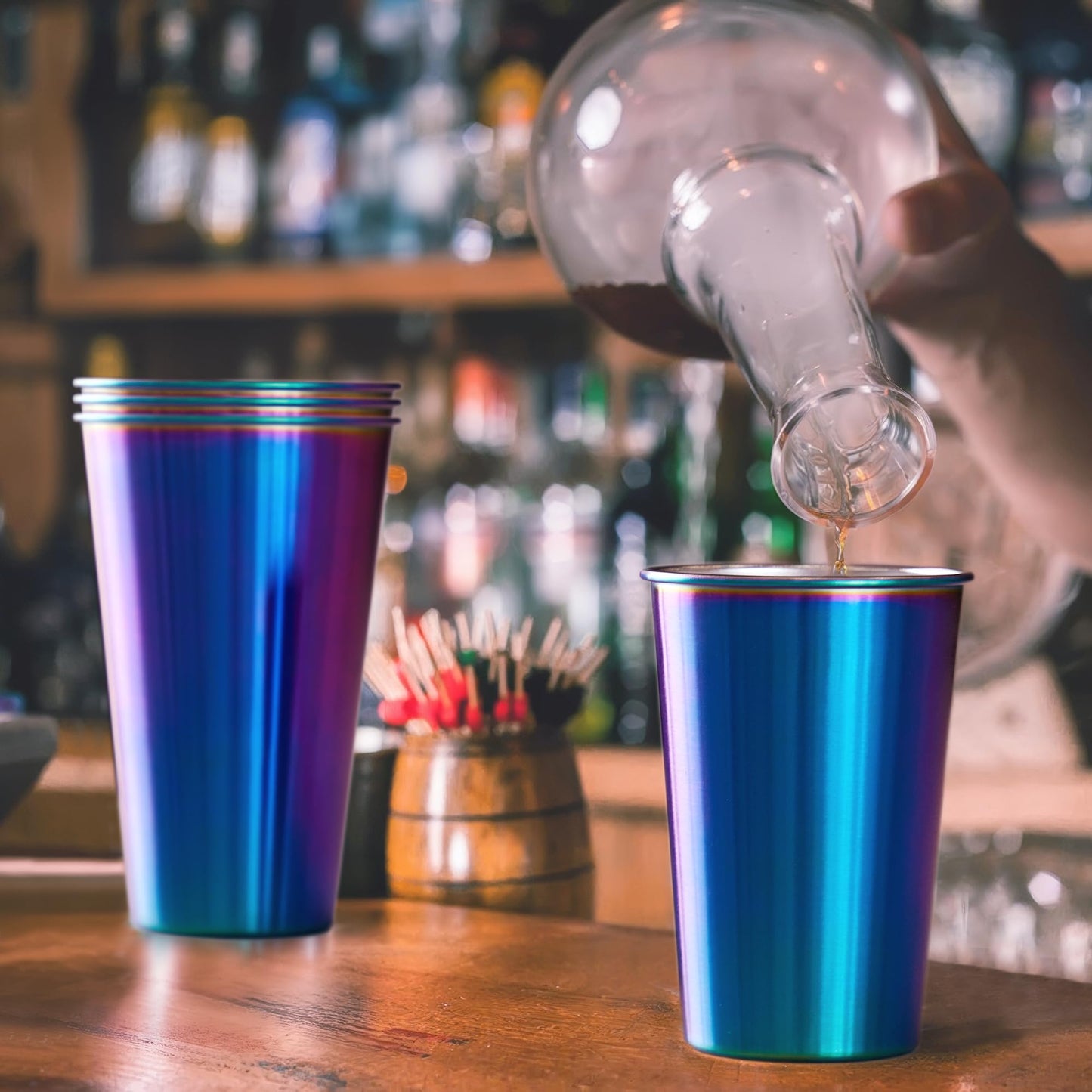 MEWAY 16 Pack 24oz Stainless Steel Pint Cup,Healthy Unbreakable and Stackable,Metal Drinking Glasses，Beer Glasses（Rainbow）