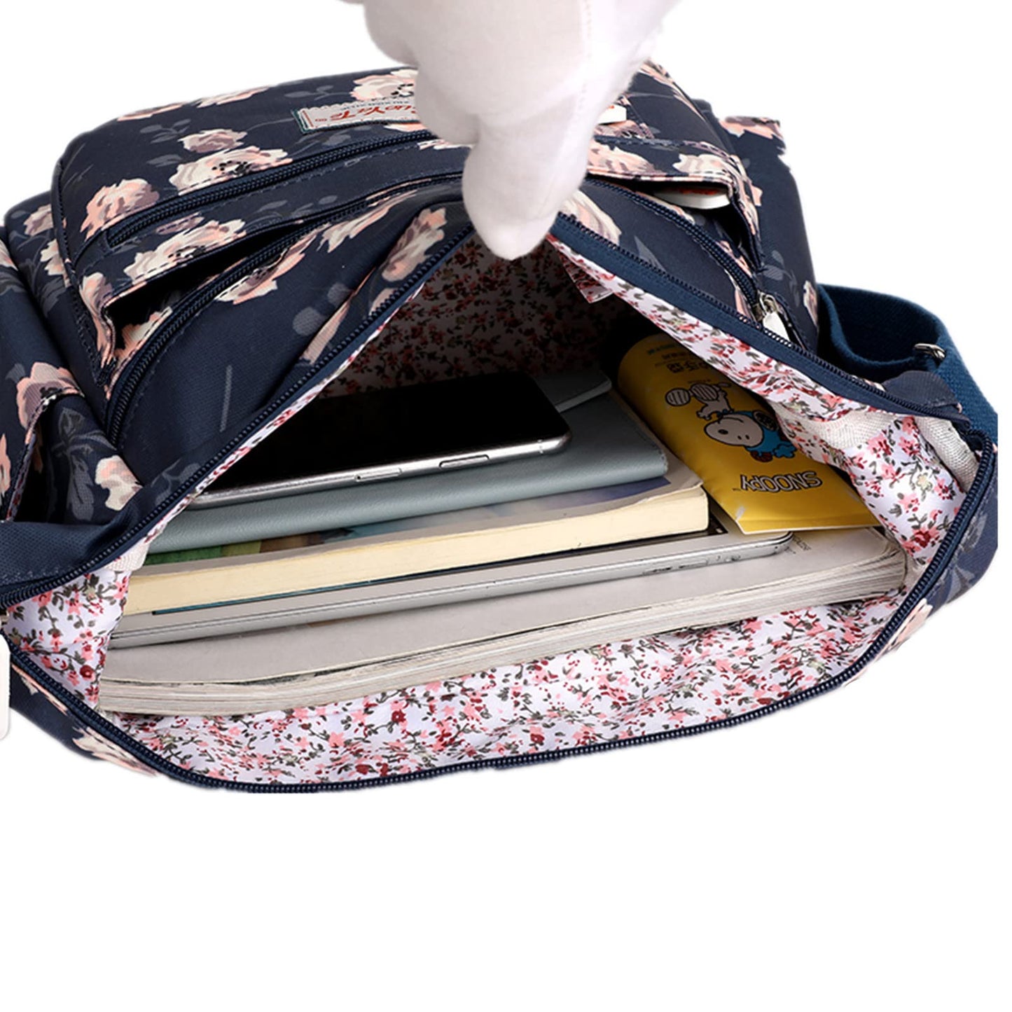 Wafybsre Cross-body Bag Women's Multi Pocket Nylon Messenger Bag Shoulder Bag Lightweight Travel Handbag (Monthly rose)