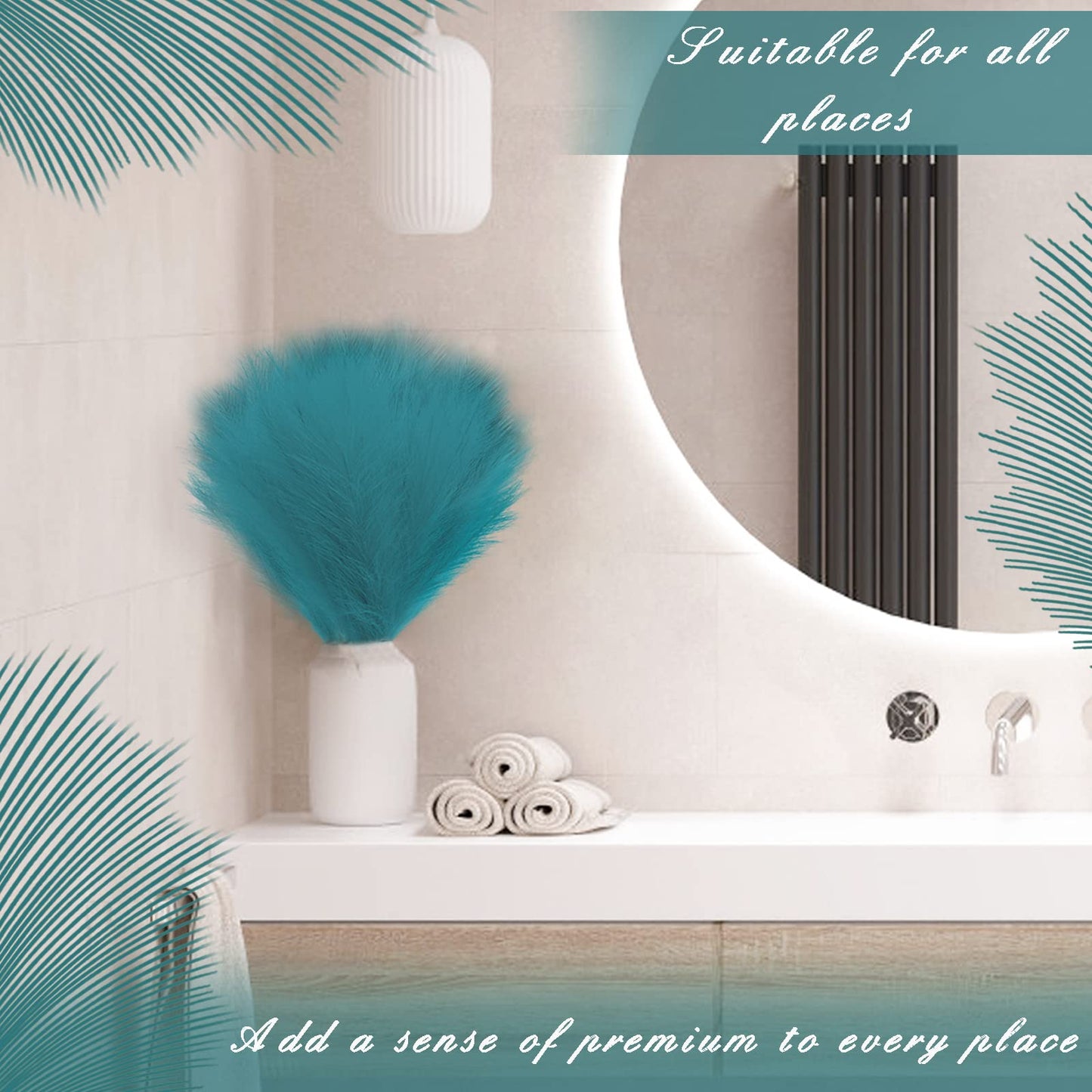 ULENDIS 8Pcs Faux Pampas Grass Boho Decor - 18" Fluffy Artificial Pampas Grass Branches for Vase Fillings, Flower Arrangements, Home Wedding Decor (Blue)