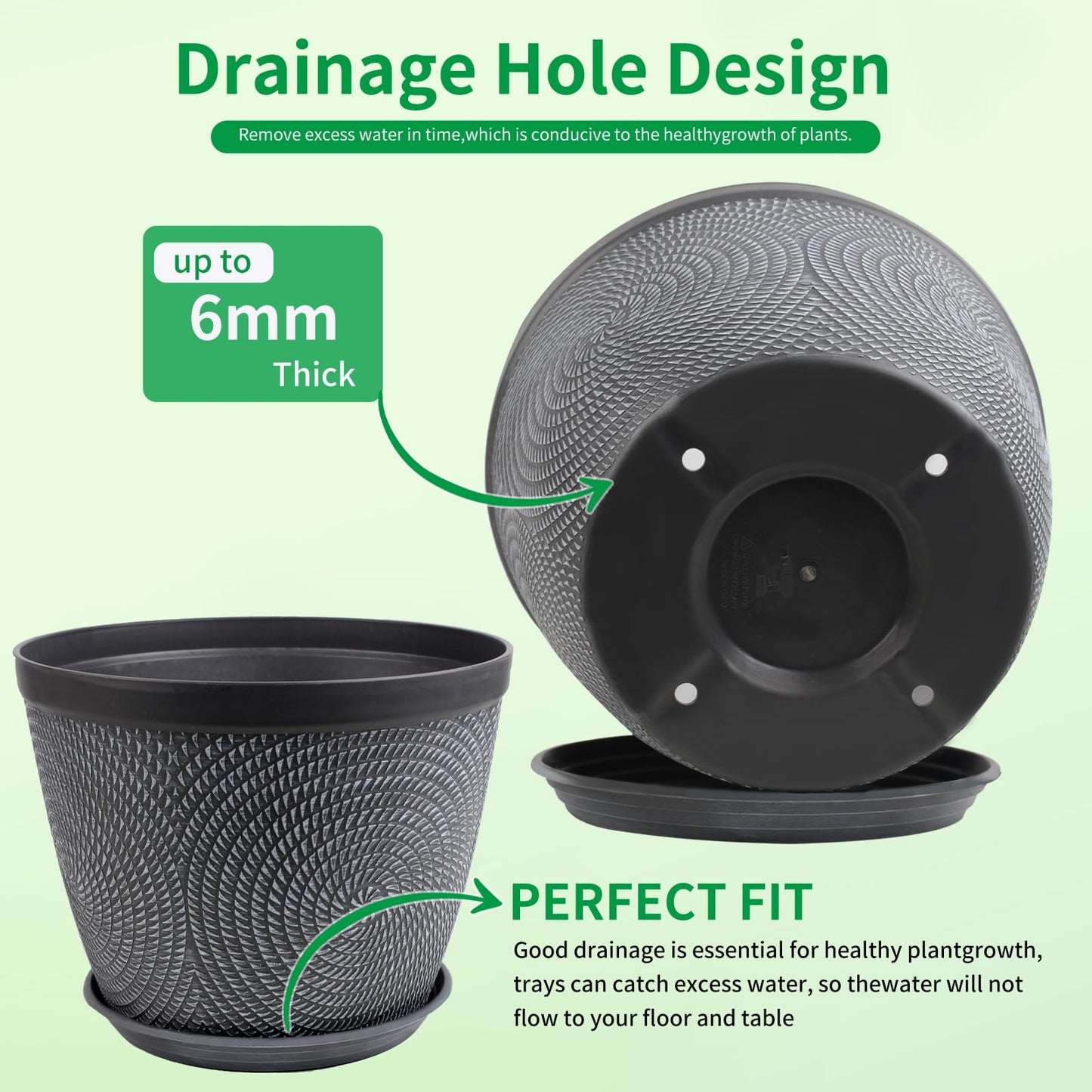 Quarut 4 Pack 15 Inch Large Planter Pot for Plants Outdoor Indoor, Plastic Flower Pots with Drainage Hole & Saucer, Modern Decorative Medium Large Plant Garden Pot, Plant Container for House (Gray)