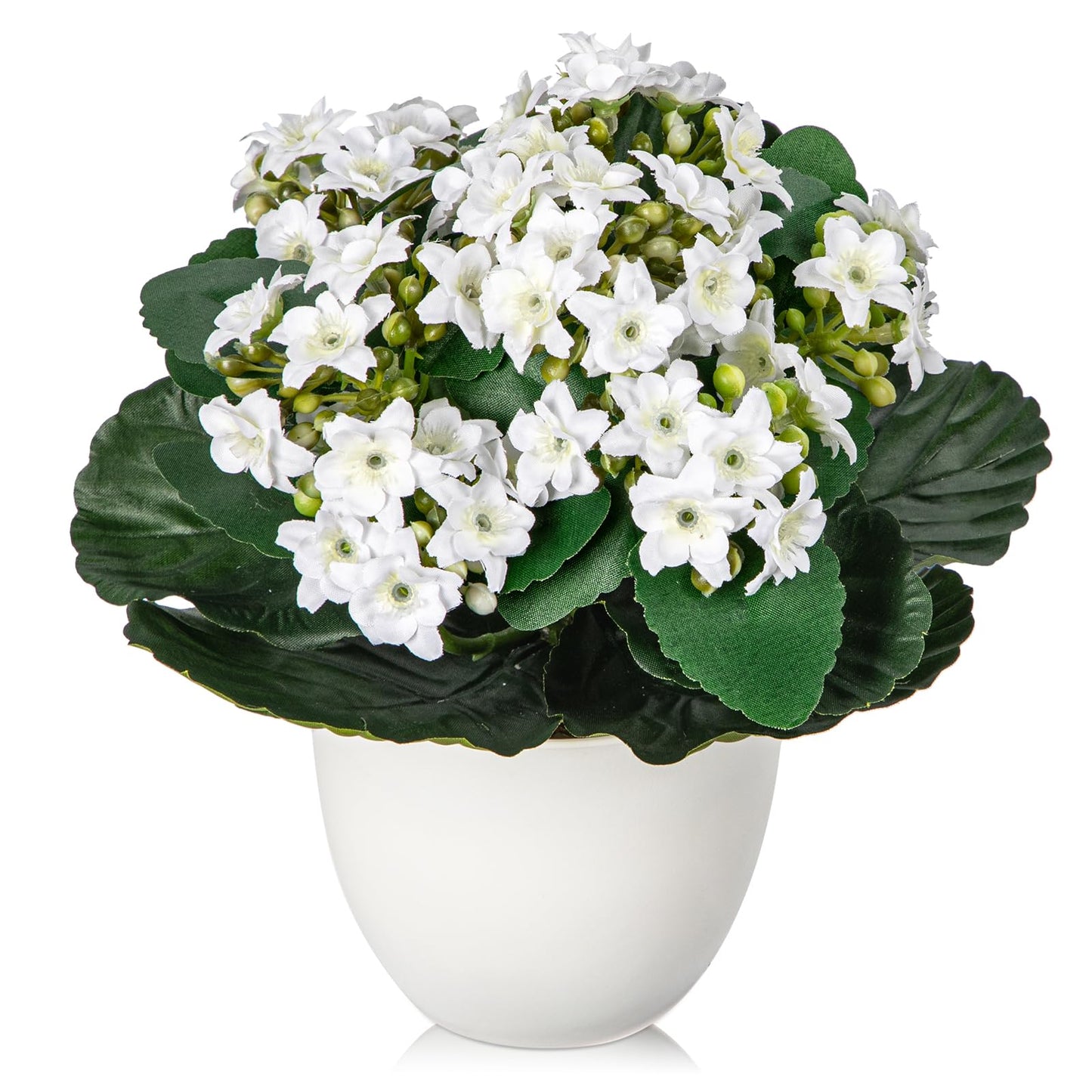 Kalanchoe Artificial Flowers Bush White Faux Silk Flowers Artificial Plants & Flowers in Vase Small Potted Plant Fake Flower with Pot Arrangement Home Decor Office Bathroom Shelf Desk Decoration