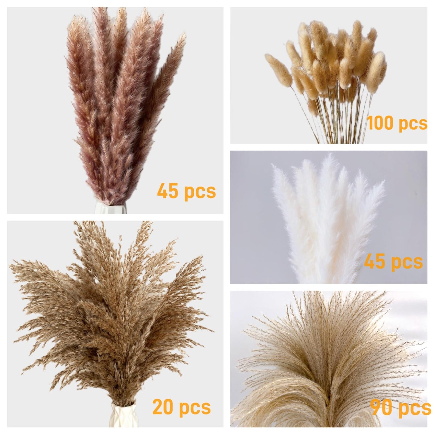 300 Pcs Dried Pampas Grass Bulk, Boho Dried Flowers Bouquet Pampas Grass Decor for Rustic Wedding Tables Centerpiece, Fluffy Pompas Grass for Home Office Party Baby Shower Birthday Western Table Decor