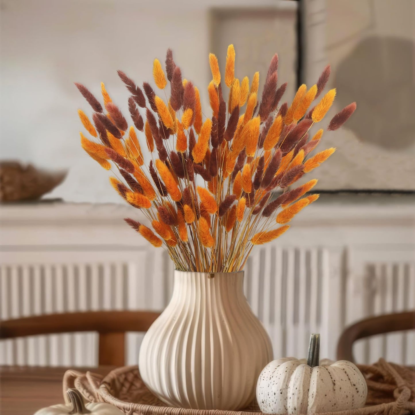 CISDUEO 120pcs Dried Bunny Tails Flowers Lagurus Ovatus Tail Dried Flowers Pampas Grass Brown and Orange 17" Natural Dried Floral Arrangement for Boho Decor Home Wedding DIY Farmhouse Table Christmas