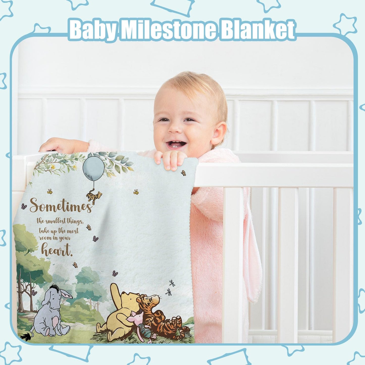 Guawubiang Winnie Milestone Blanket for Baby Boy, The Pooh Babies Monthly Milestone Blanket Gift, Baby Growth Photo Blankets with Photo Tools, Perfect for Baby Shower Birthday Party