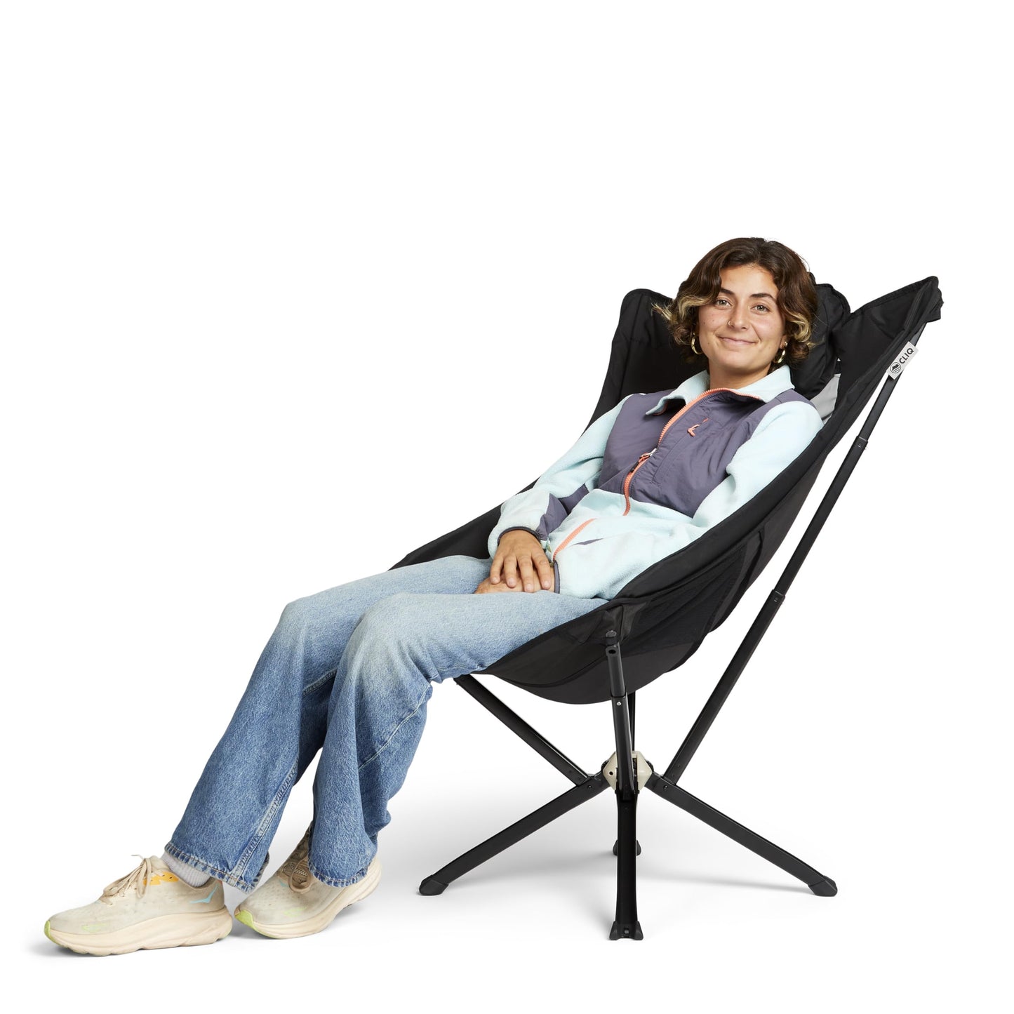 CLIQ EpiQ Outdoor Lounge Chair - Folding Camping Chairs Set Up in 15 Seconds - Lightweight Recliner Chair - Military Grade Frame Supports 400 Lbs Outdoor Adventures, Black