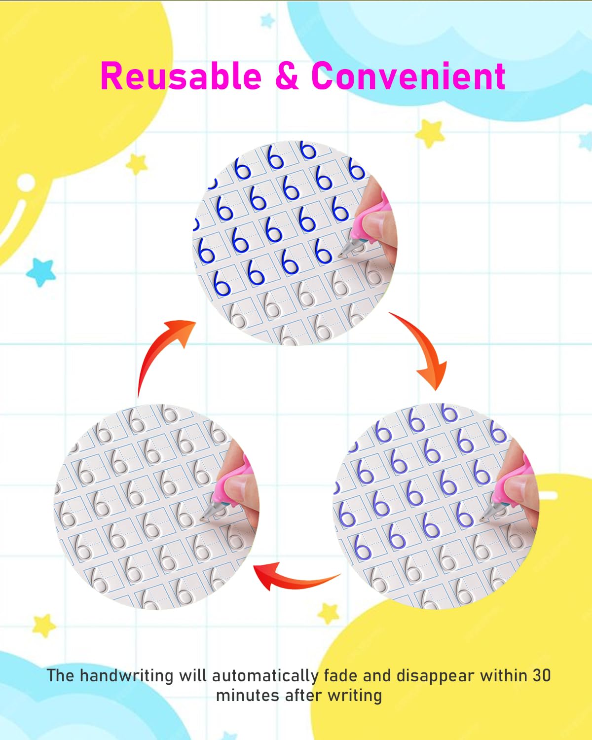 5 Pack Large Magic Workbook Grooved Handwriting Practice Books with Pens - Reusable Copybook Set to Improve Writing Skills - Ideal for Preschool Kindergarten Children Ages 3-8