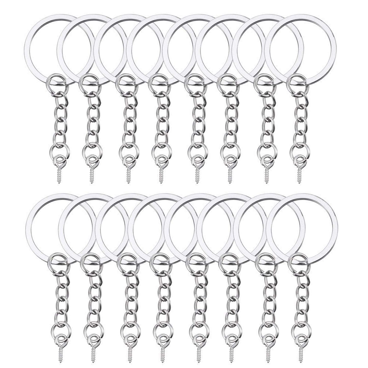 HAUTOCO 100Pcs Keychain Rings with Chain, Open Jump Rings and Screw Eye Pins for Crafts Charm Jewelry Making(1 Inch/25mm)