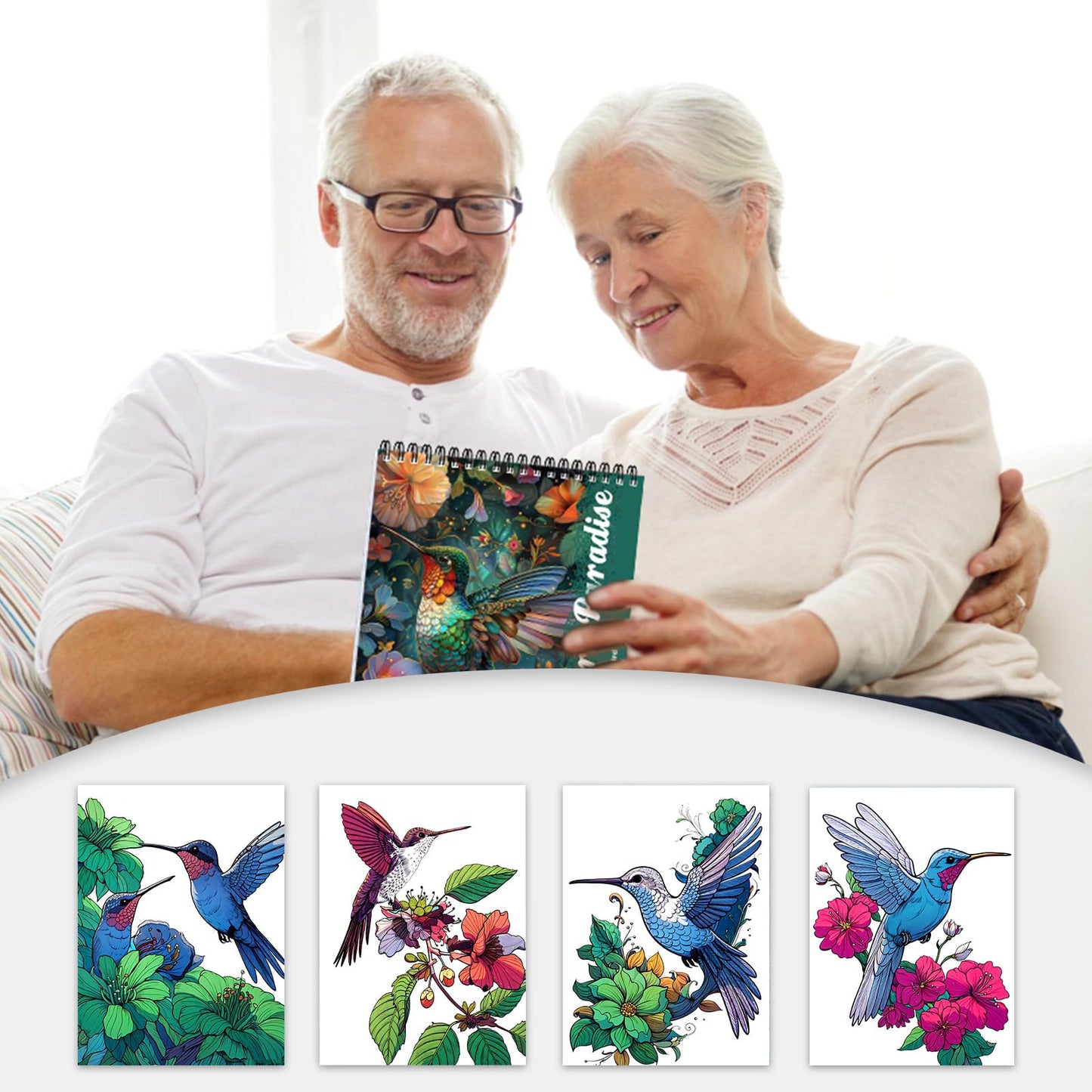 CKMOREL Humming Bird Adult Coloring Book Spiral Bound Mindfulness Adult Coloring Book for Women Relaxation Spiral Bound Lay Flat, Single-Sided Print with 24 Pages, Anxiety Relief Gifts Relaxation