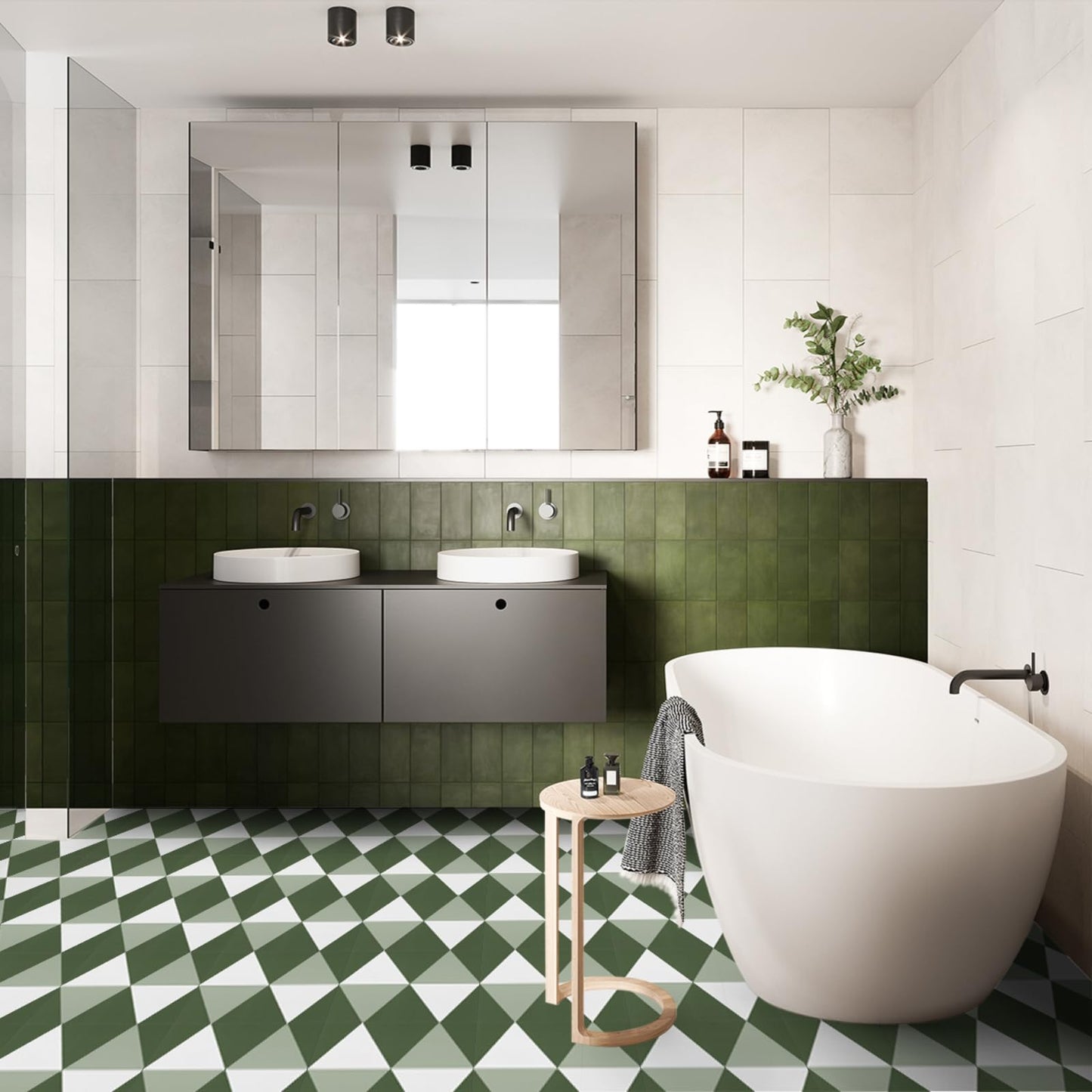 Alow Peel and Stick Floor Tile,Green Self-Adhsive Peel and Stick Flooring,Waterproof Vinyl Flooring Suit for Kitchen、Toilet (12×12in 10pcs)