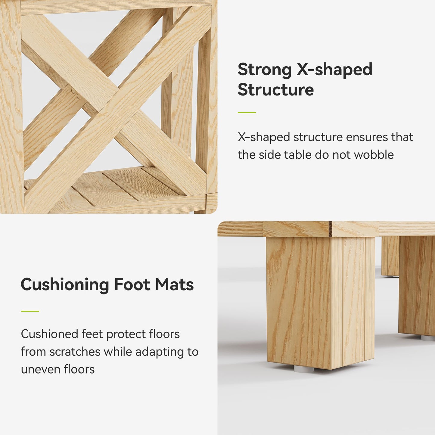 LITTLE TREE Farmhouse Side Table, Narrow End Table for Space Saving, Bedside Furniture for Bedroom, Living Room, Small Spaces, Oak